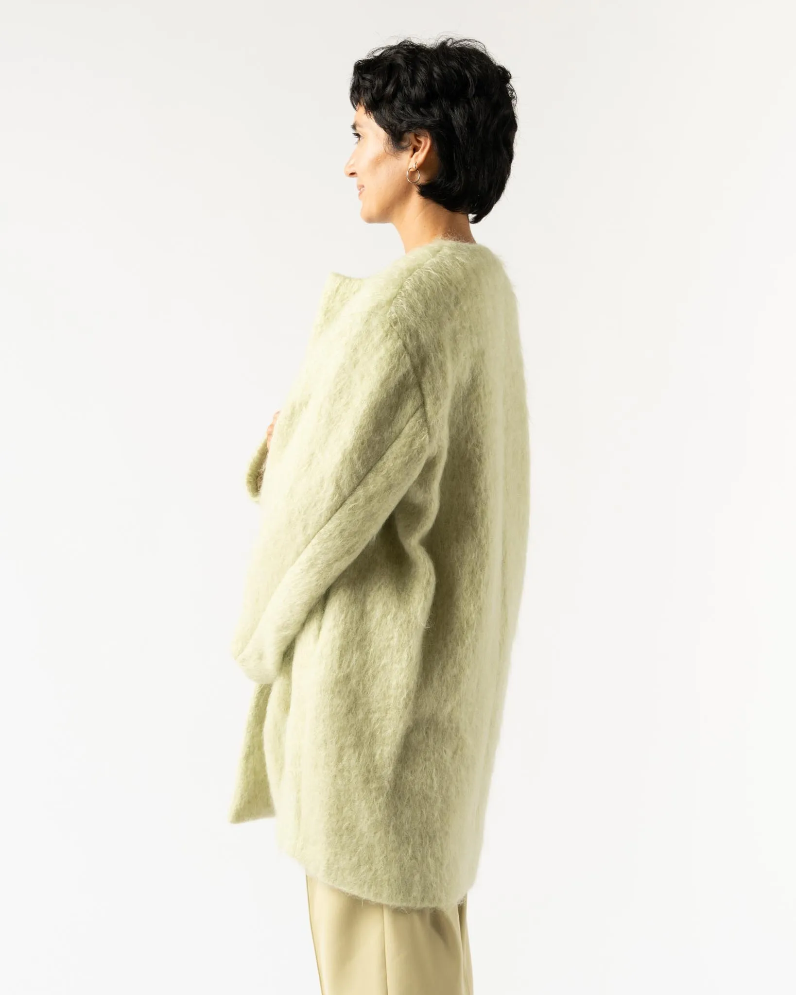 Auralee Brushed Mohair Shaggy Coat in Khaki