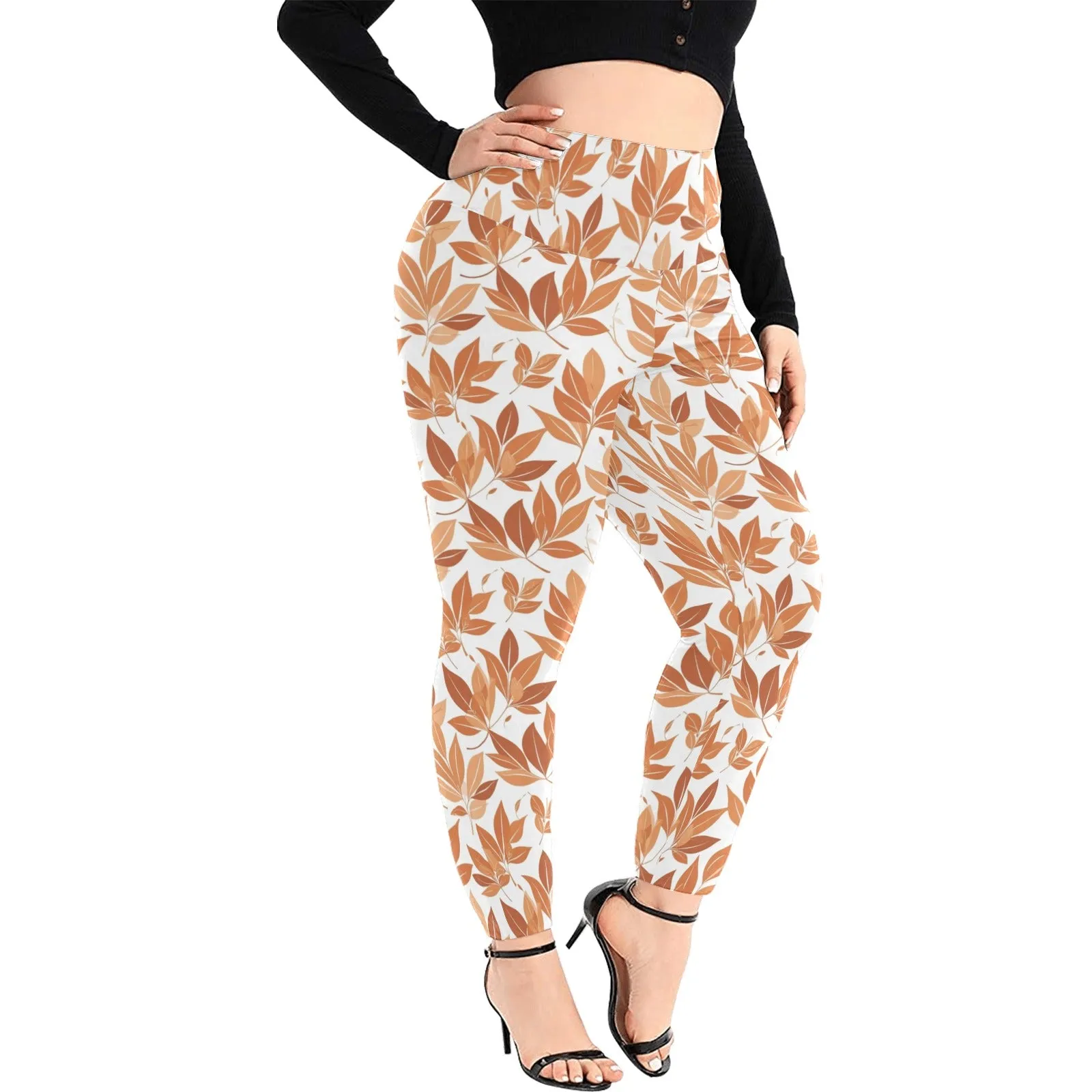 Autumn Leaves Women's Plus Size High Waited Leggings Women's High Waist Leggings(Plus Size)(ModelL45)