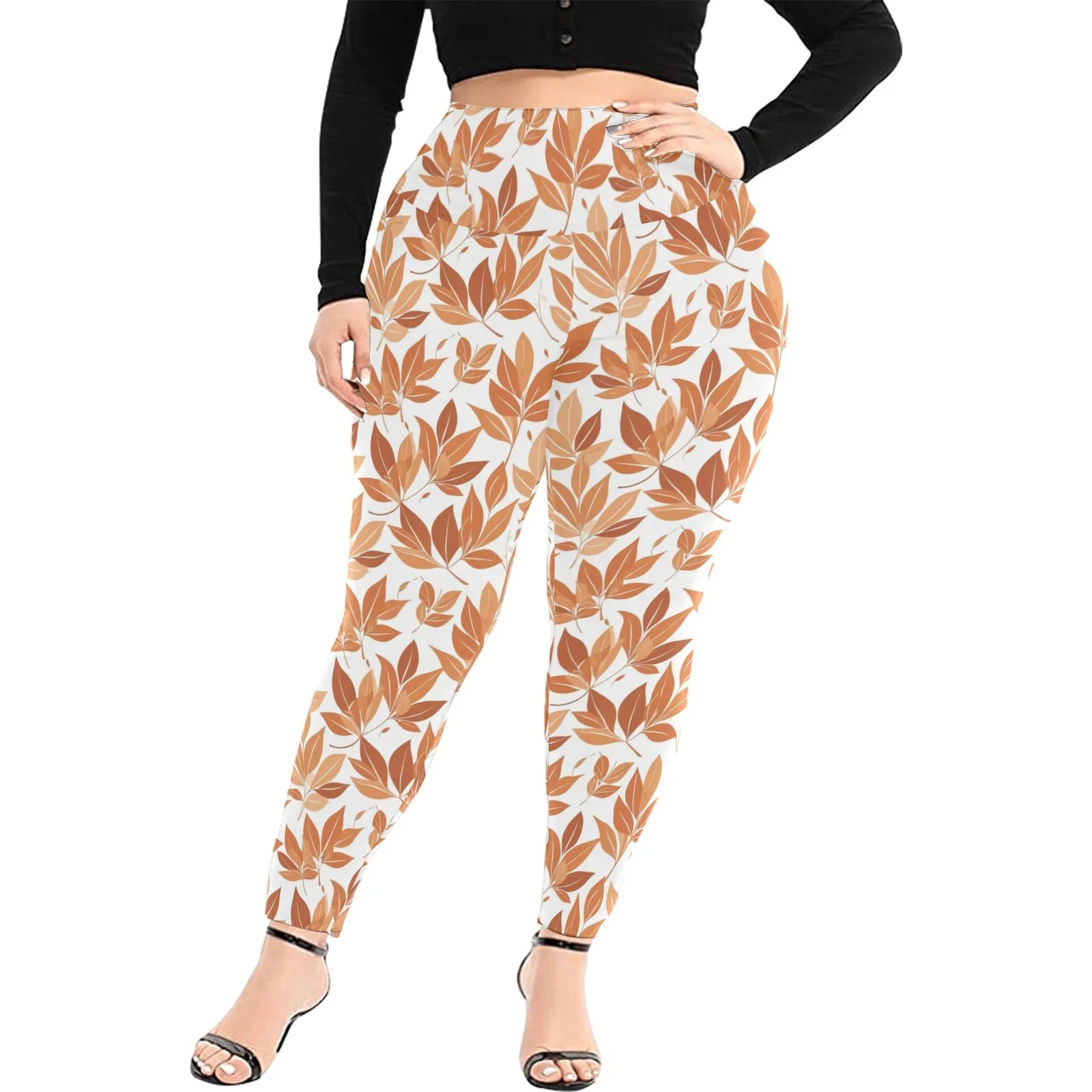 Autumn Leaves Women's Plus Size High Waited Leggings Women's High Waist Leggings(Plus Size)(ModelL45)