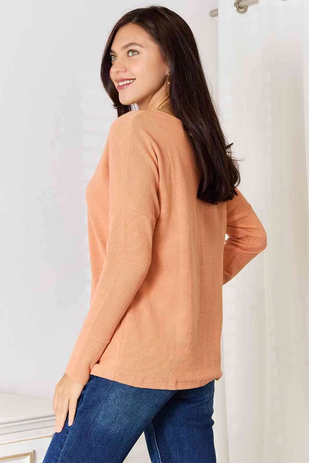 Basic Bae Half Button Long Sleeve Top