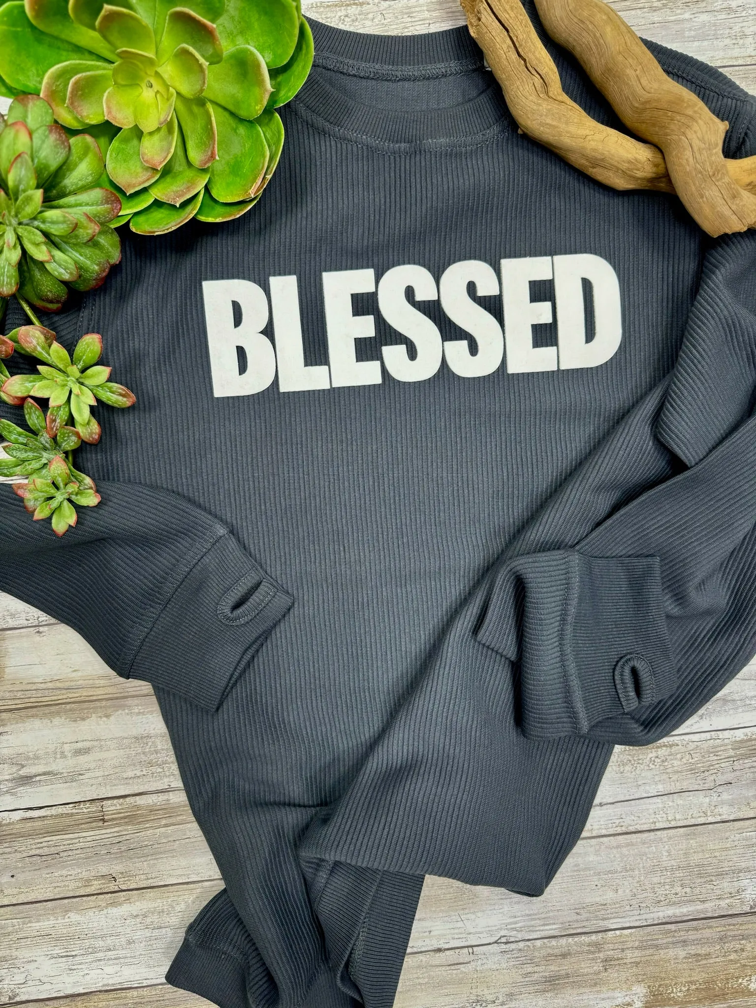 Blessed Applique Soft Corded Top