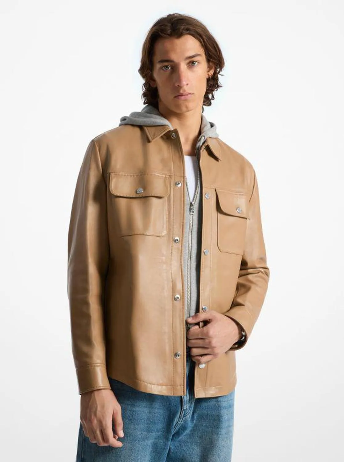 Bonded Leather Shirt Jacket