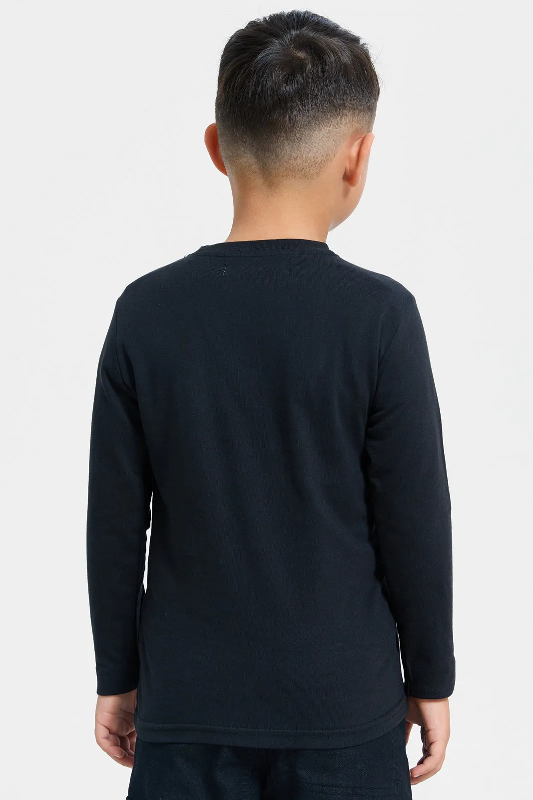 Boys Black Printed Long Sleeves T-Shirt