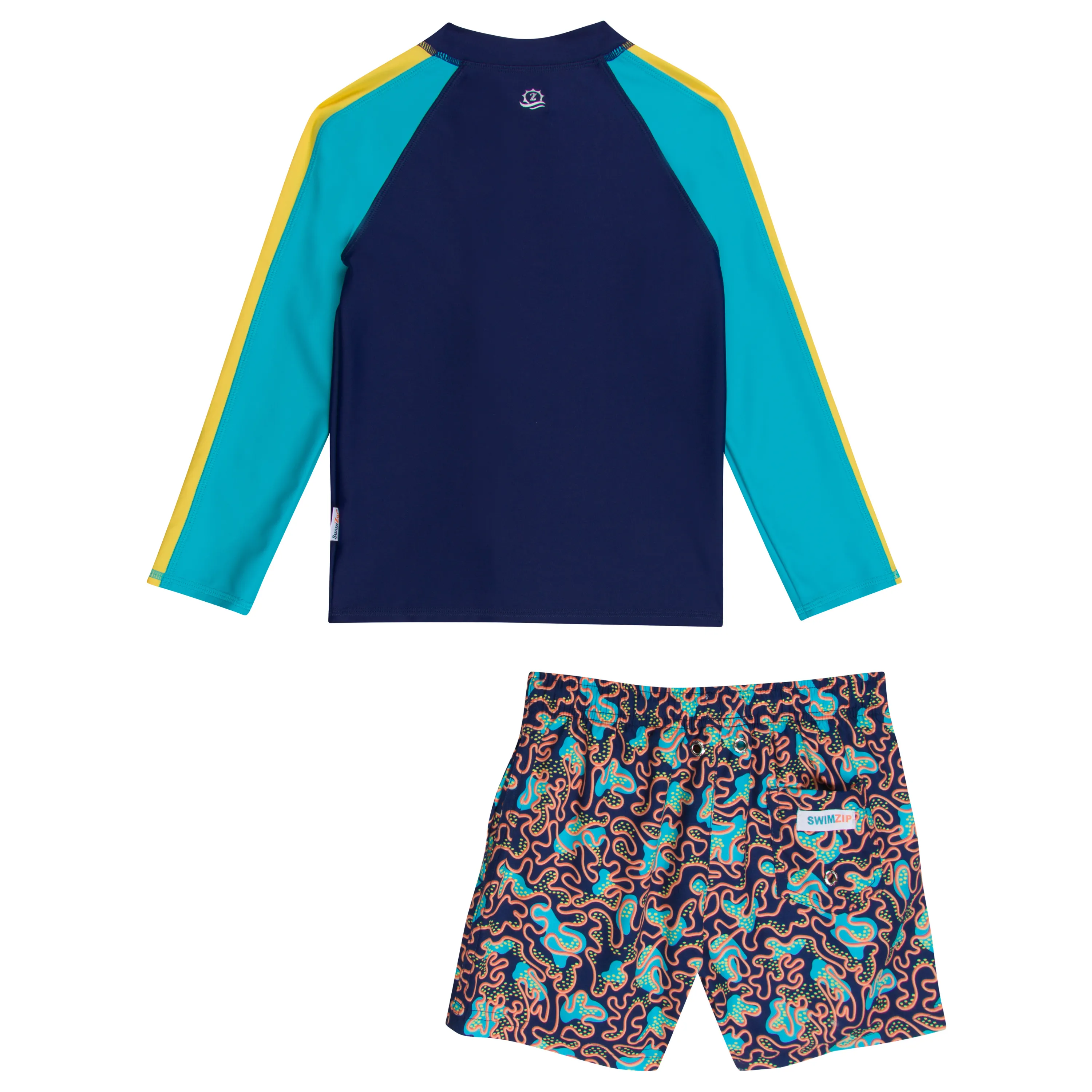 Boys Long Sleeve Zipper Rash Guard and Swim Trunk Set | "Deep Dive"