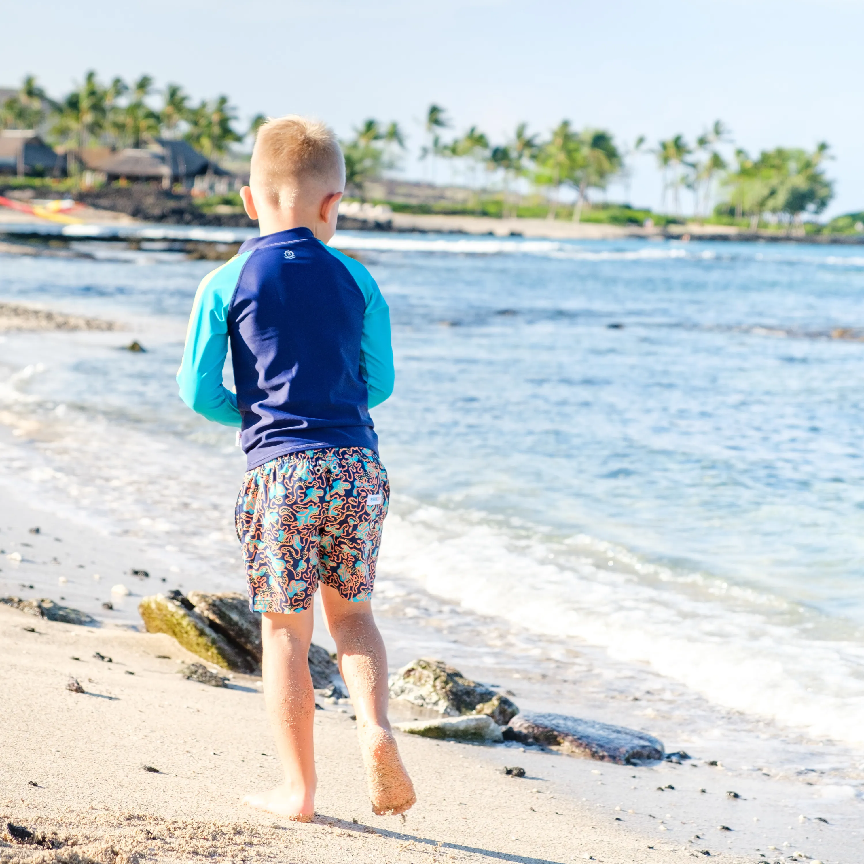 Boys Long Sleeve Zipper Rash Guard and Swim Trunk Set | "Deep Dive"