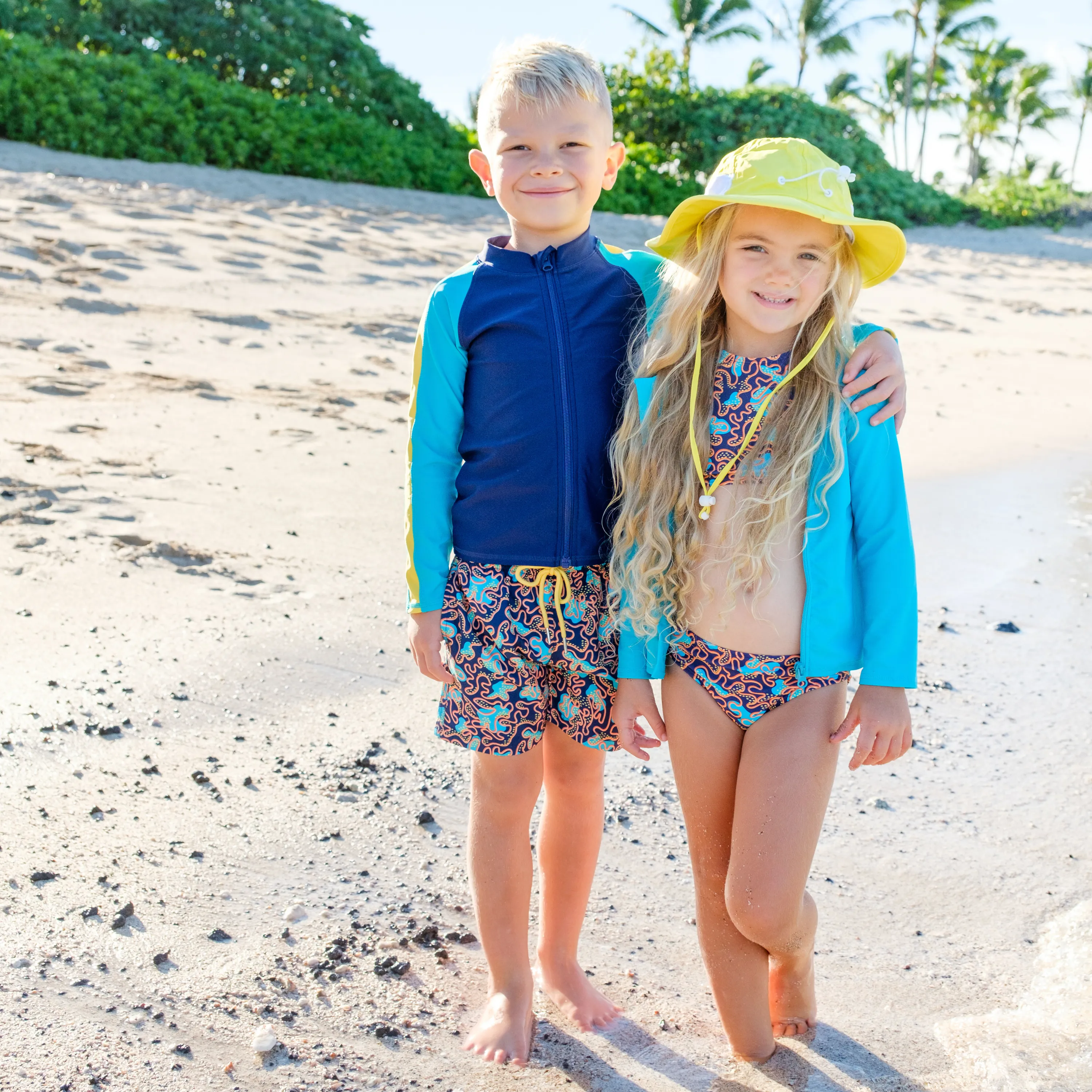 Boys Long Sleeve Zipper Rash Guard and Swim Trunk Set | "Deep Dive"