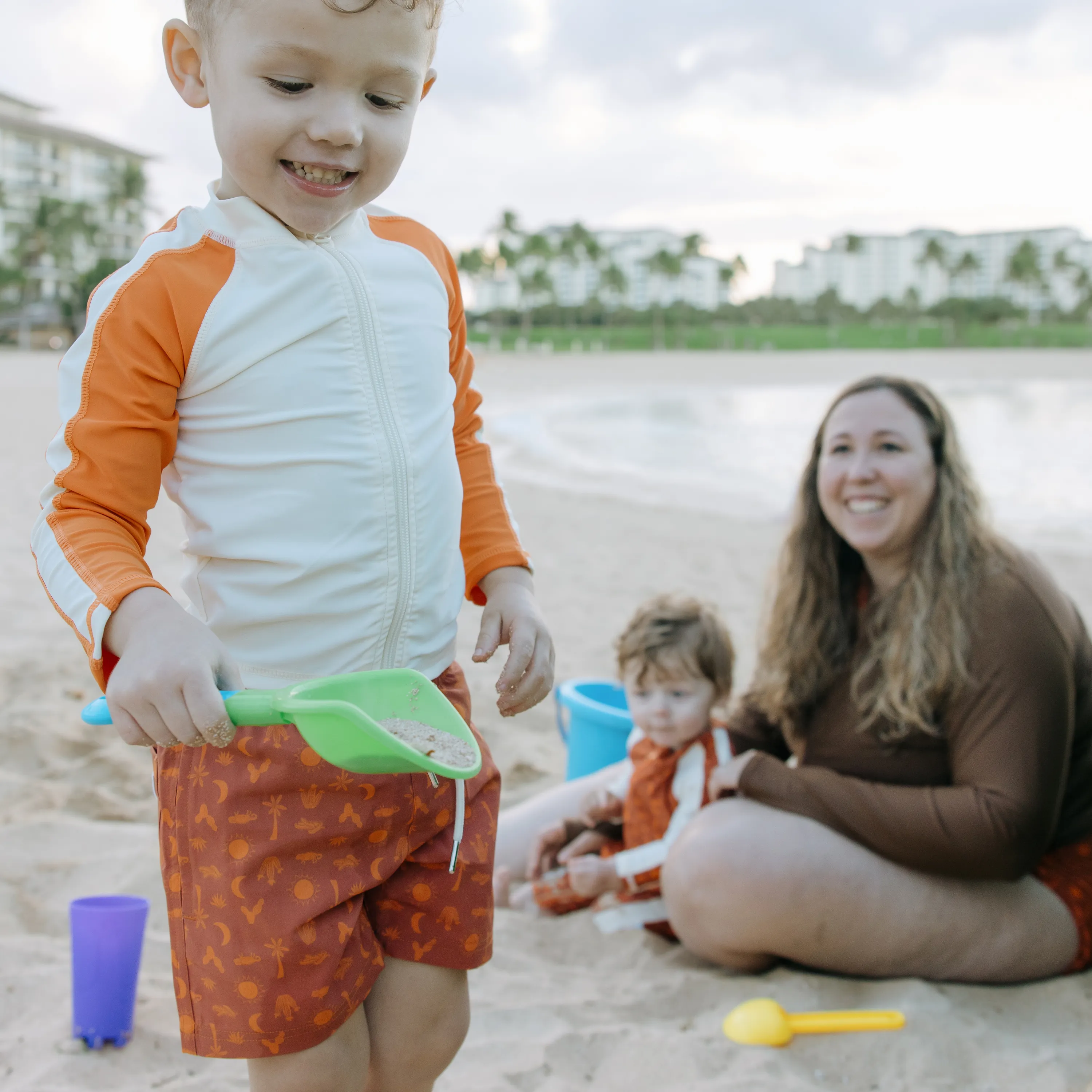 Boys Long Sleeve Zipper Rash Guard and Swim Trunk Set | "Desert"