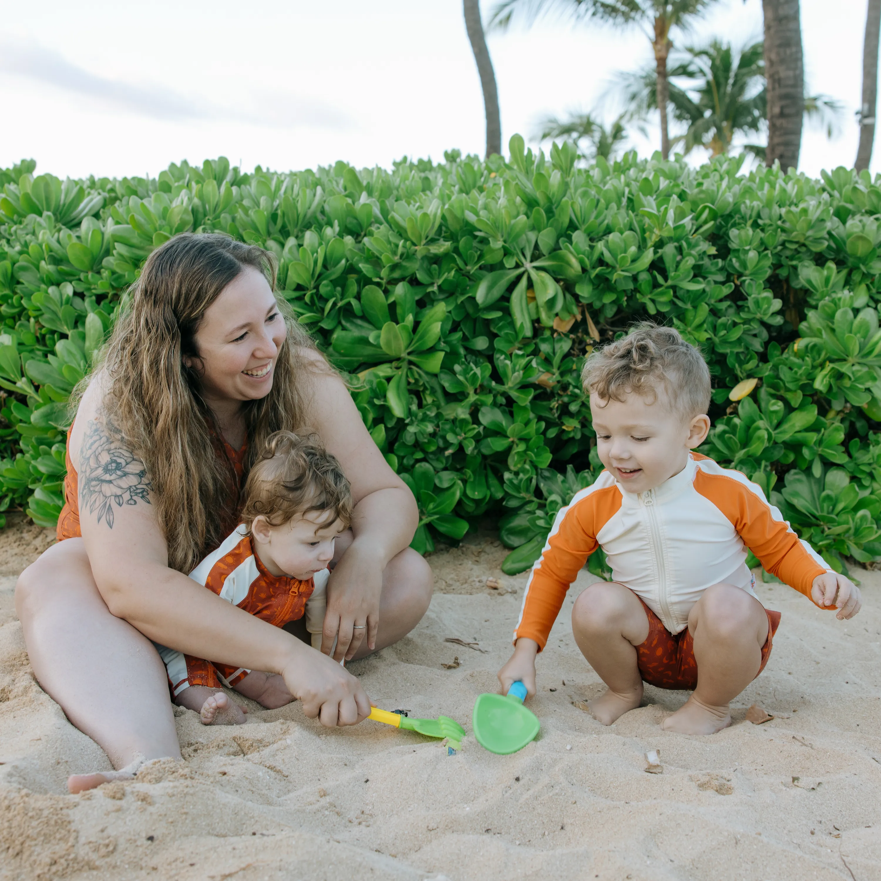 Boys Long Sleeve Zipper Rash Guard and Swim Trunk Set | "Desert"