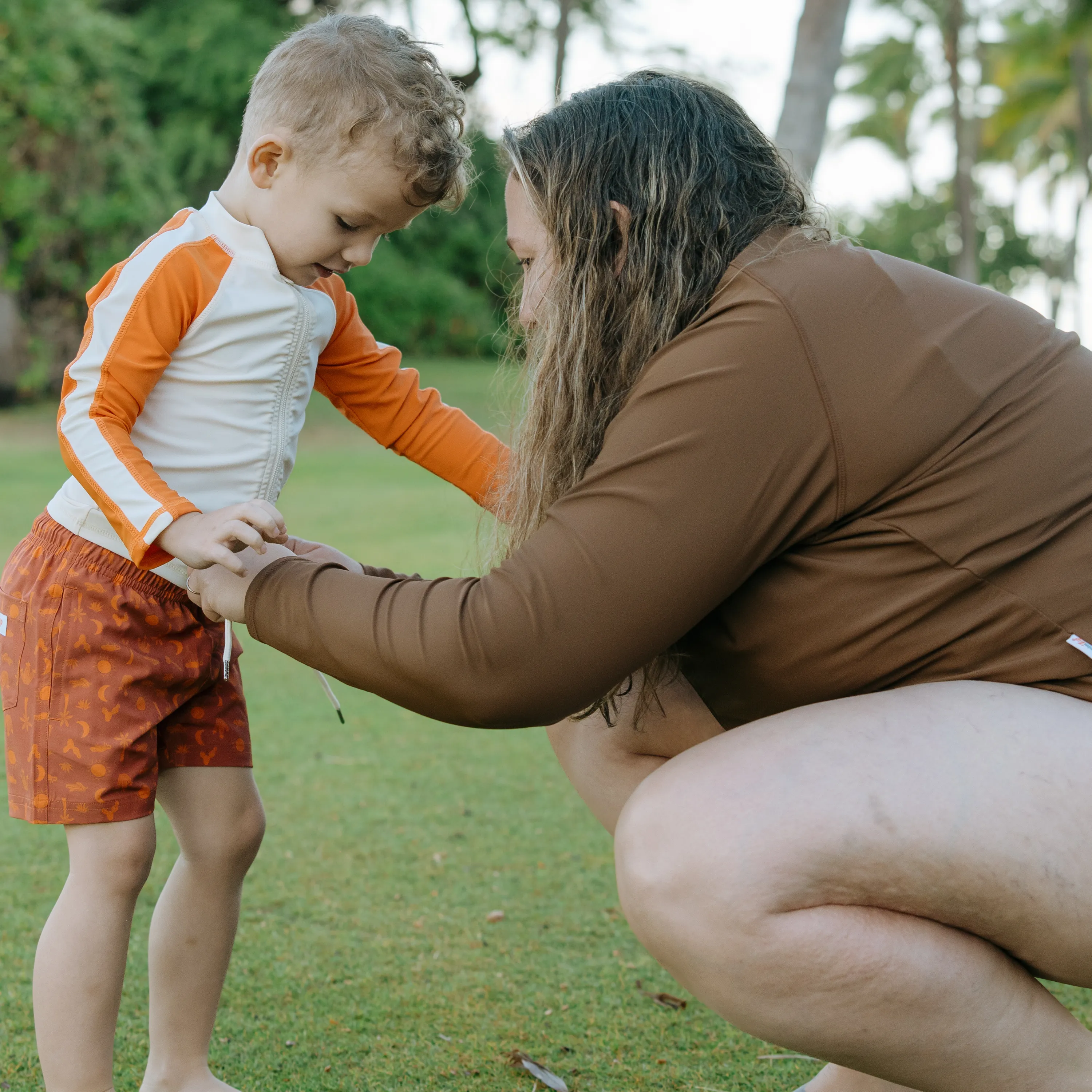 Boys Long Sleeve Zipper Rash Guard and Swim Trunk Set | "Desert"