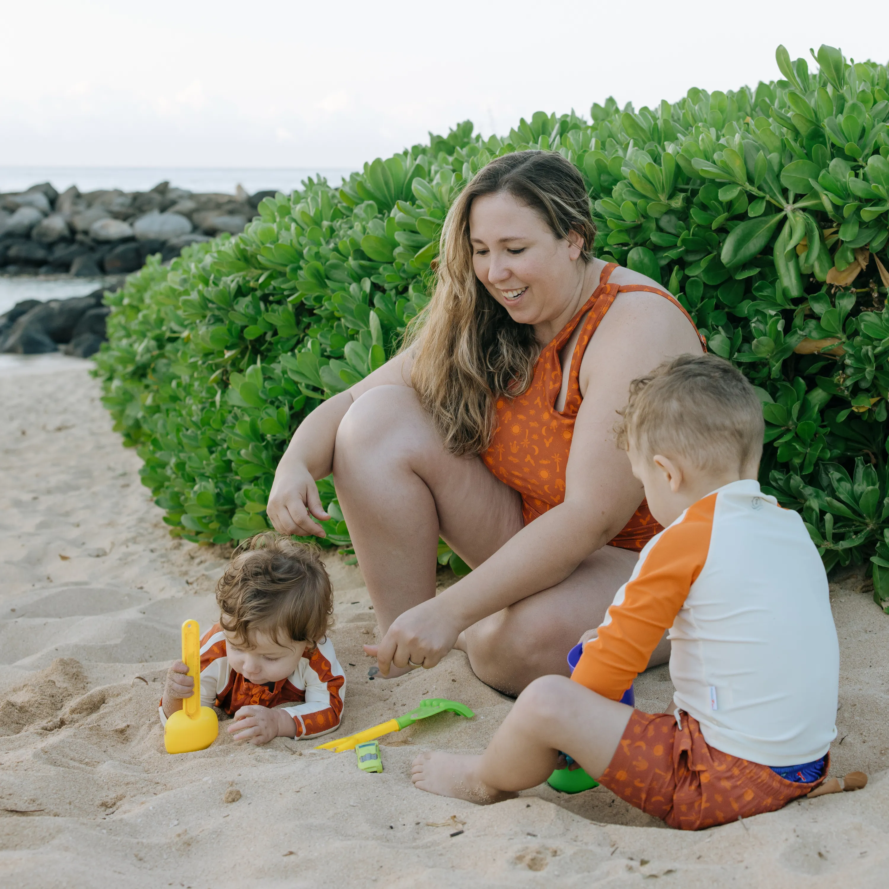 Boys Long Sleeve Zipper Rash Guard and Swim Trunk Set | "Desert"