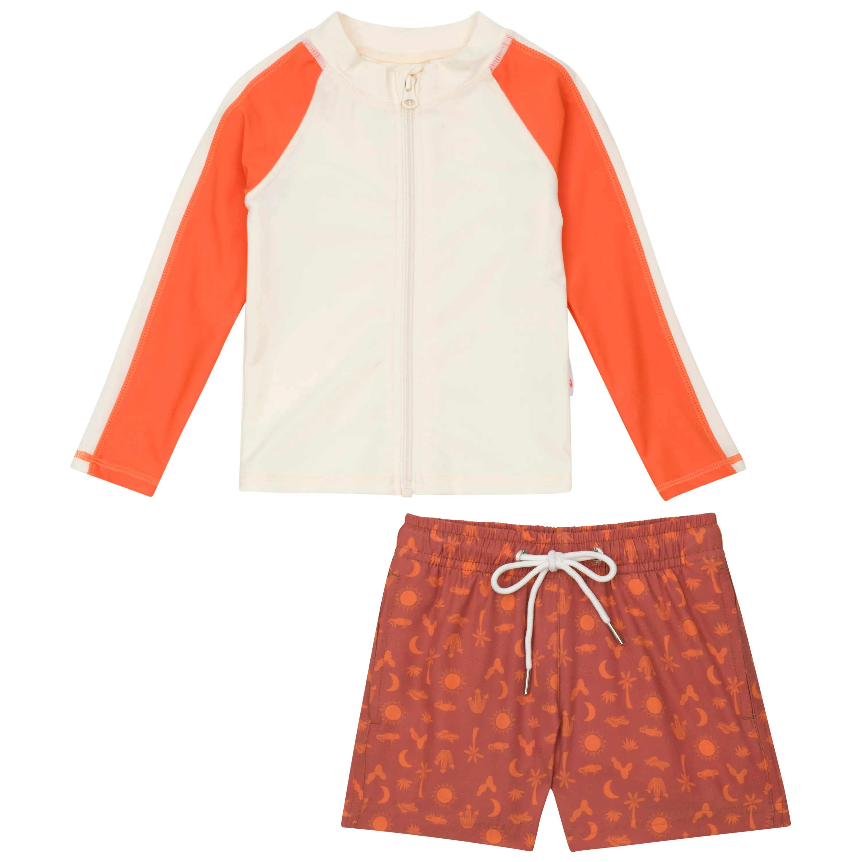 Boys Long Sleeve Zipper Rash Guard and Swim Trunk Set | "Desert"