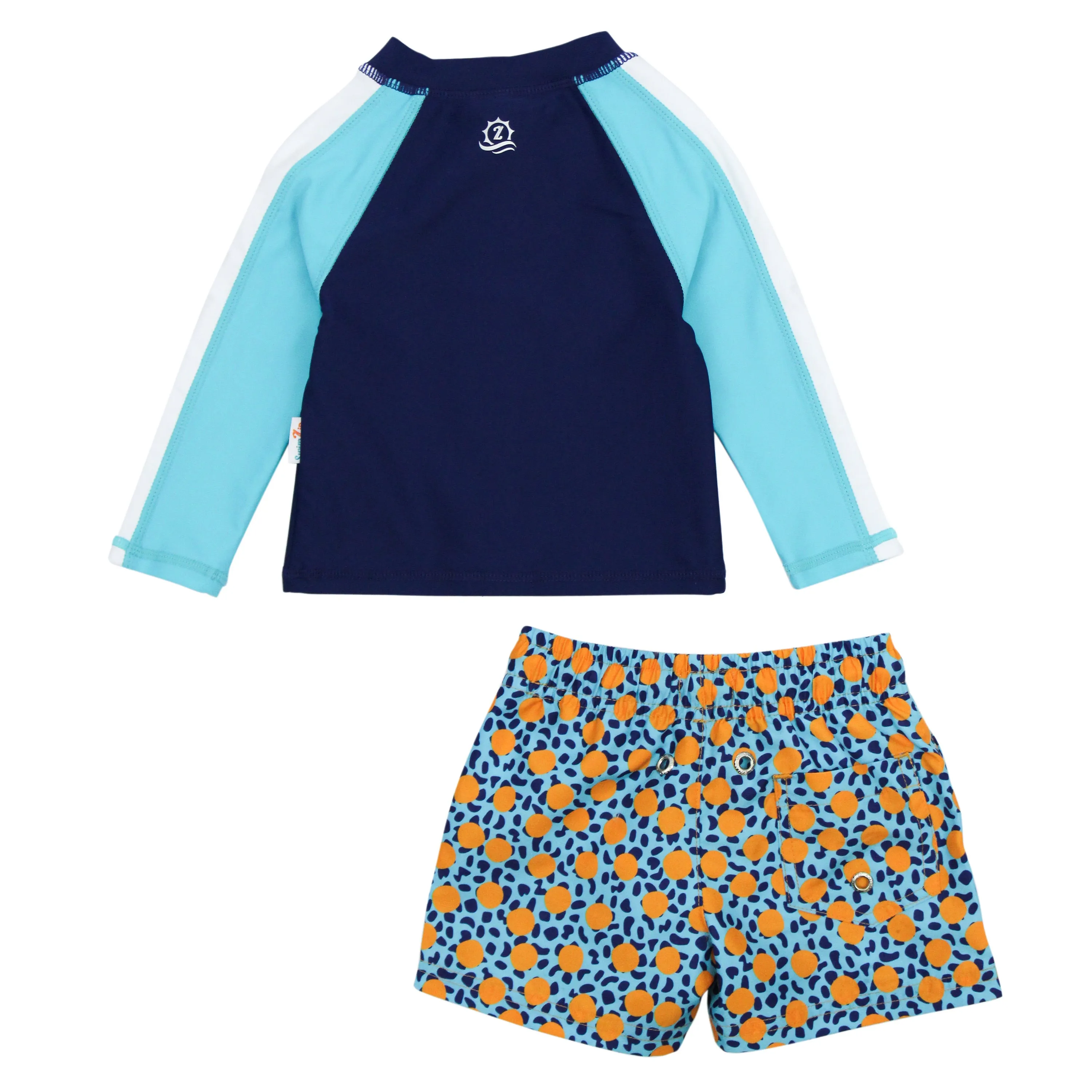 Boys Long Sleeve Zipper Rash Guard and Swim Trunk Set | "Geo Party"