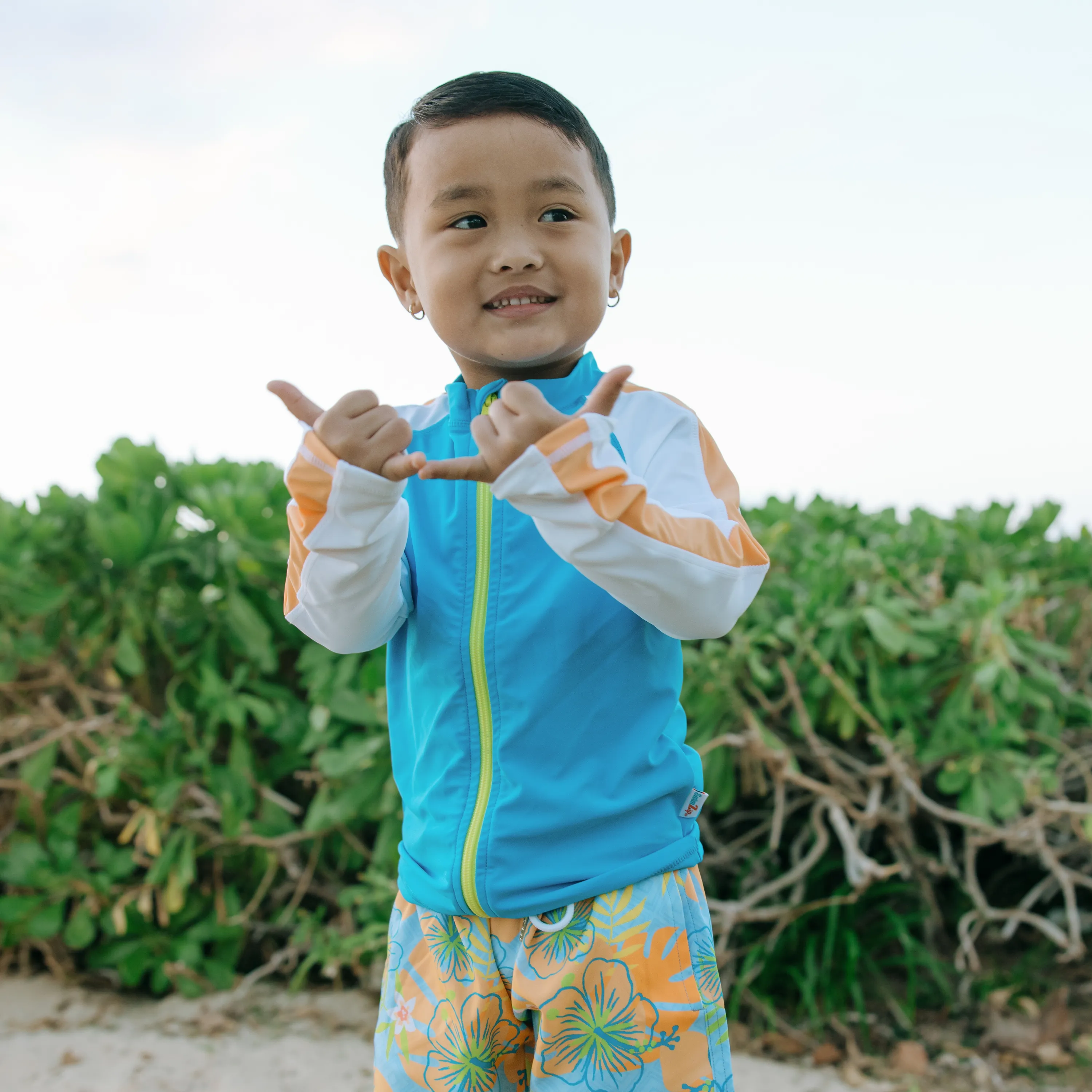 Boys Long Sleeve Zipper Rash Guard and Swim Trunk Set | "Groovy"