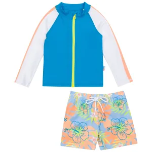 Boys Long Sleeve Zipper Rash Guard and Swim Trunk Set | "Groovy"