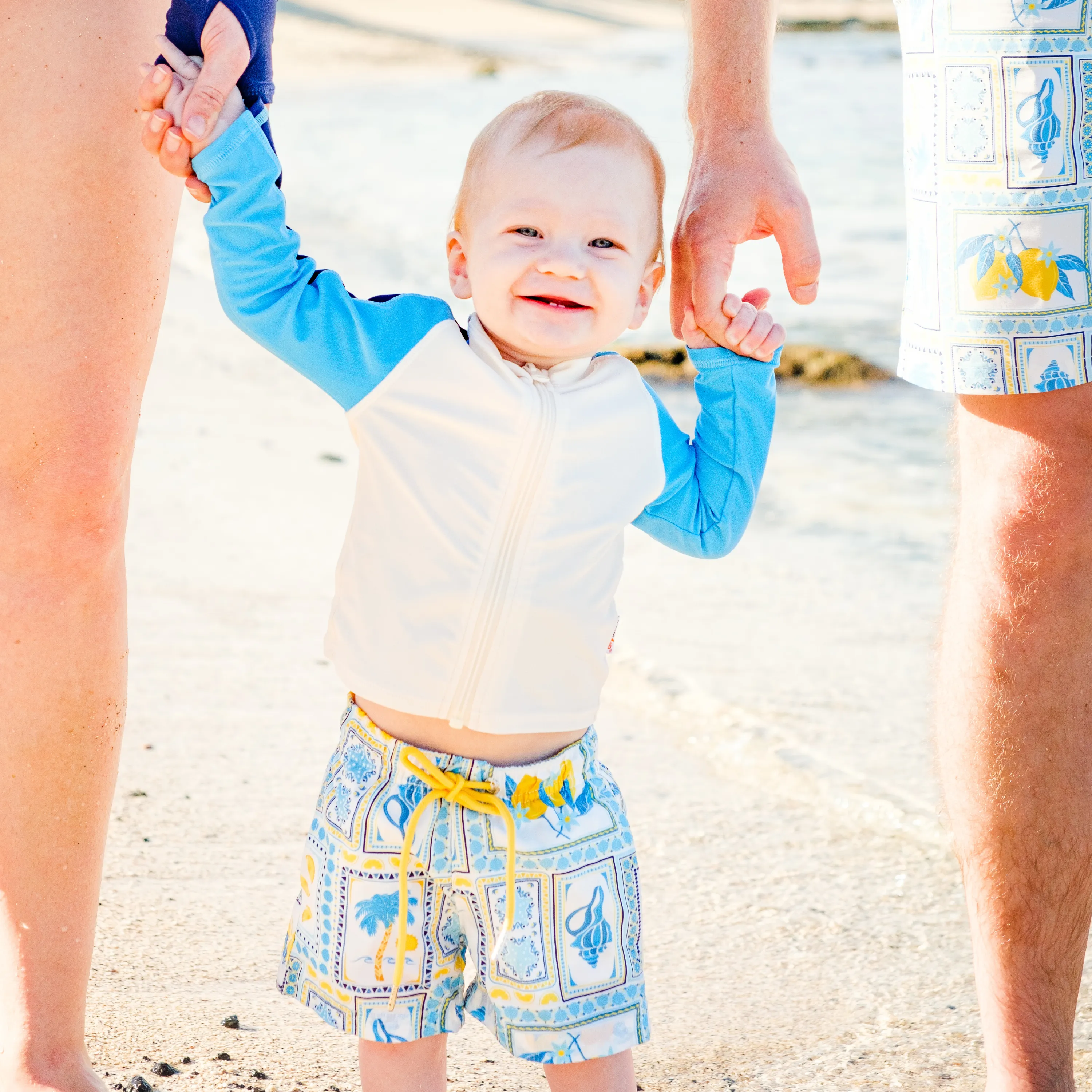 Boys Long Sleeve Zipper Rash Guard and Swim Trunk Set | "Mediterranean Lemons"