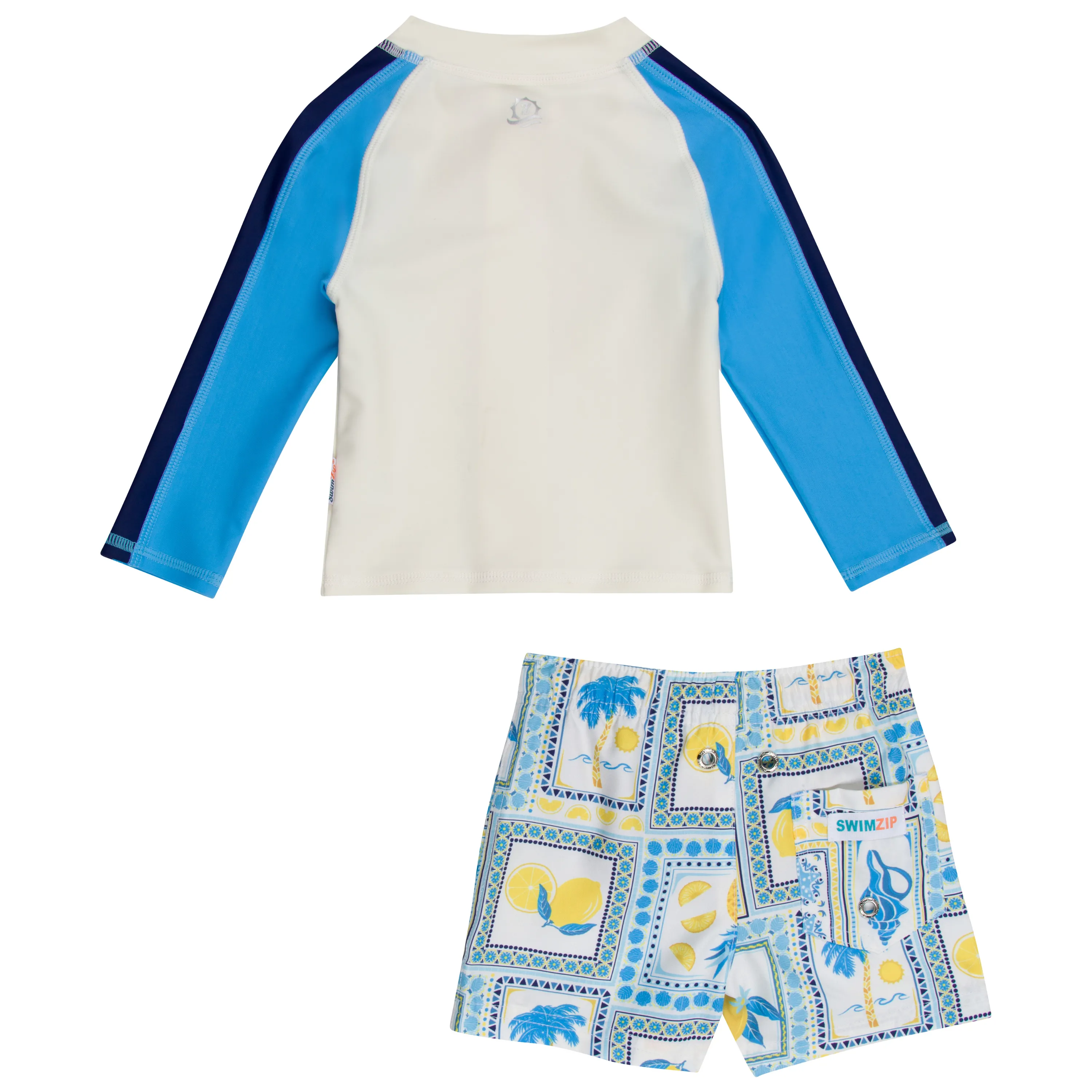 Boys Long Sleeve Zipper Rash Guard and Swim Trunk Set | "Mediterranean Lemons"