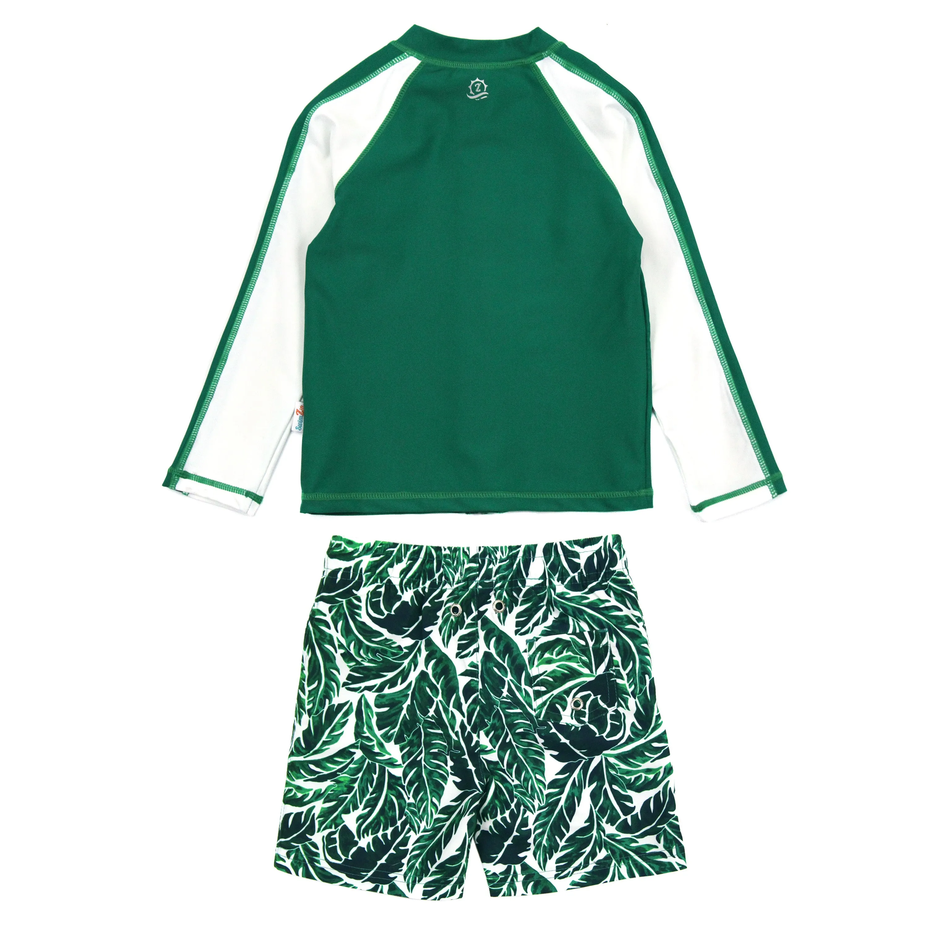 Boys Long Sleeve Zipper Rash Guard and Swim Trunk Set | "Palm Leaf"