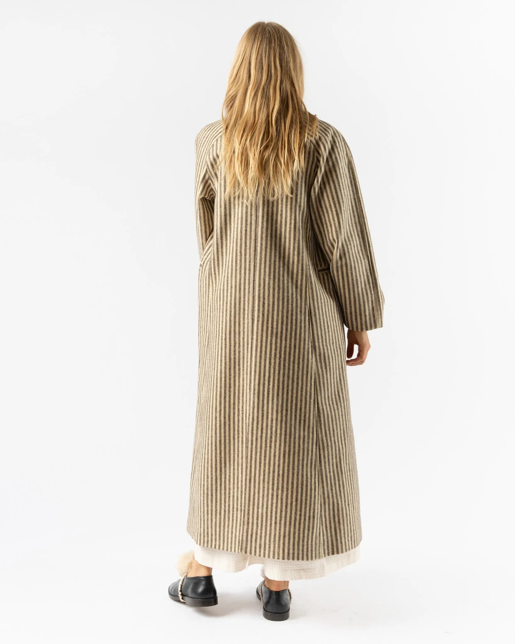 Cawley Portuguese Striped Wool Annie Coat in Ecru and Brown