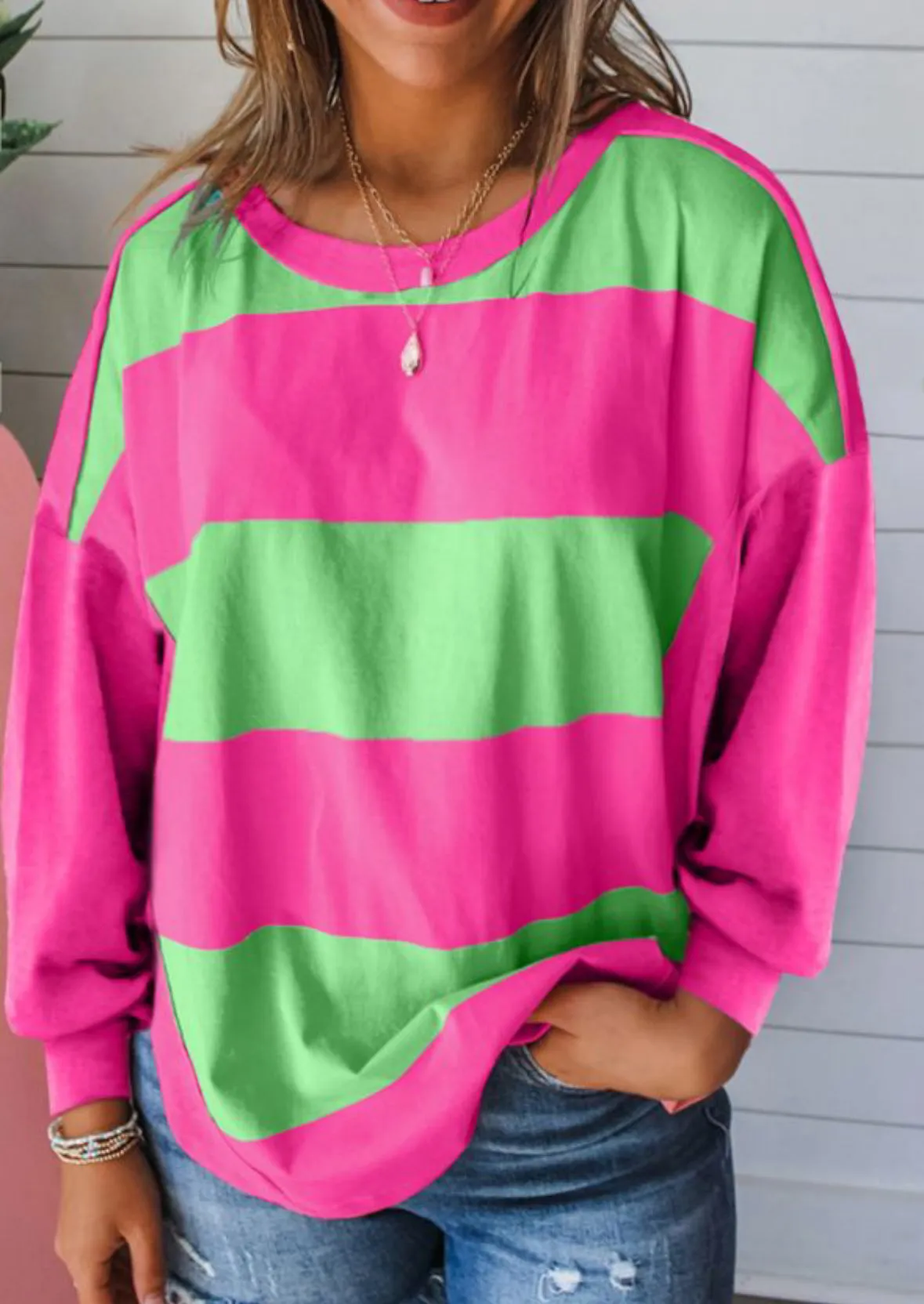 Compare and Contrast Top (pink/green)