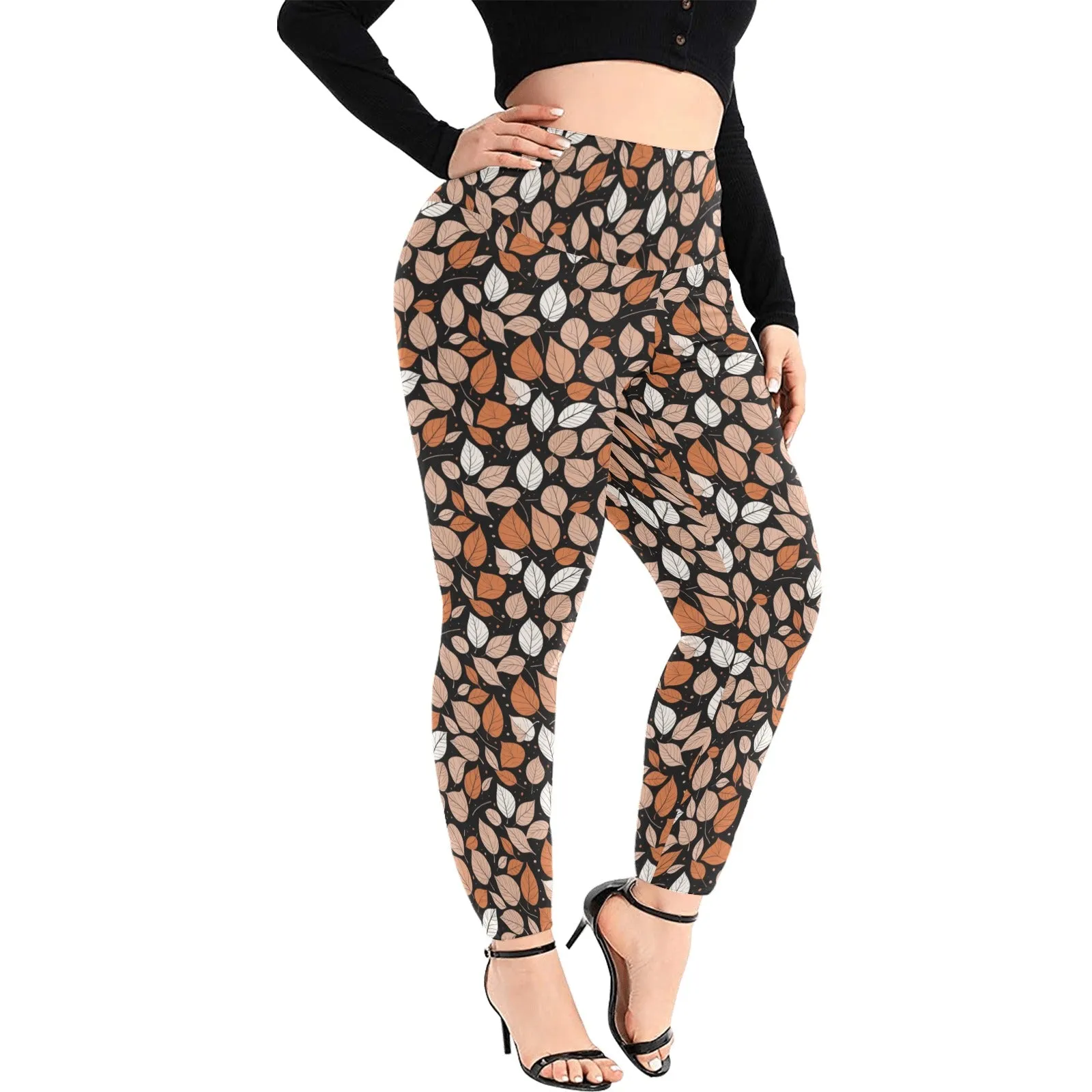 Dark Leaves Women's Plus Size High Waited Leggings Women's High Waist Leggings(Plus Size)(ModelL45)