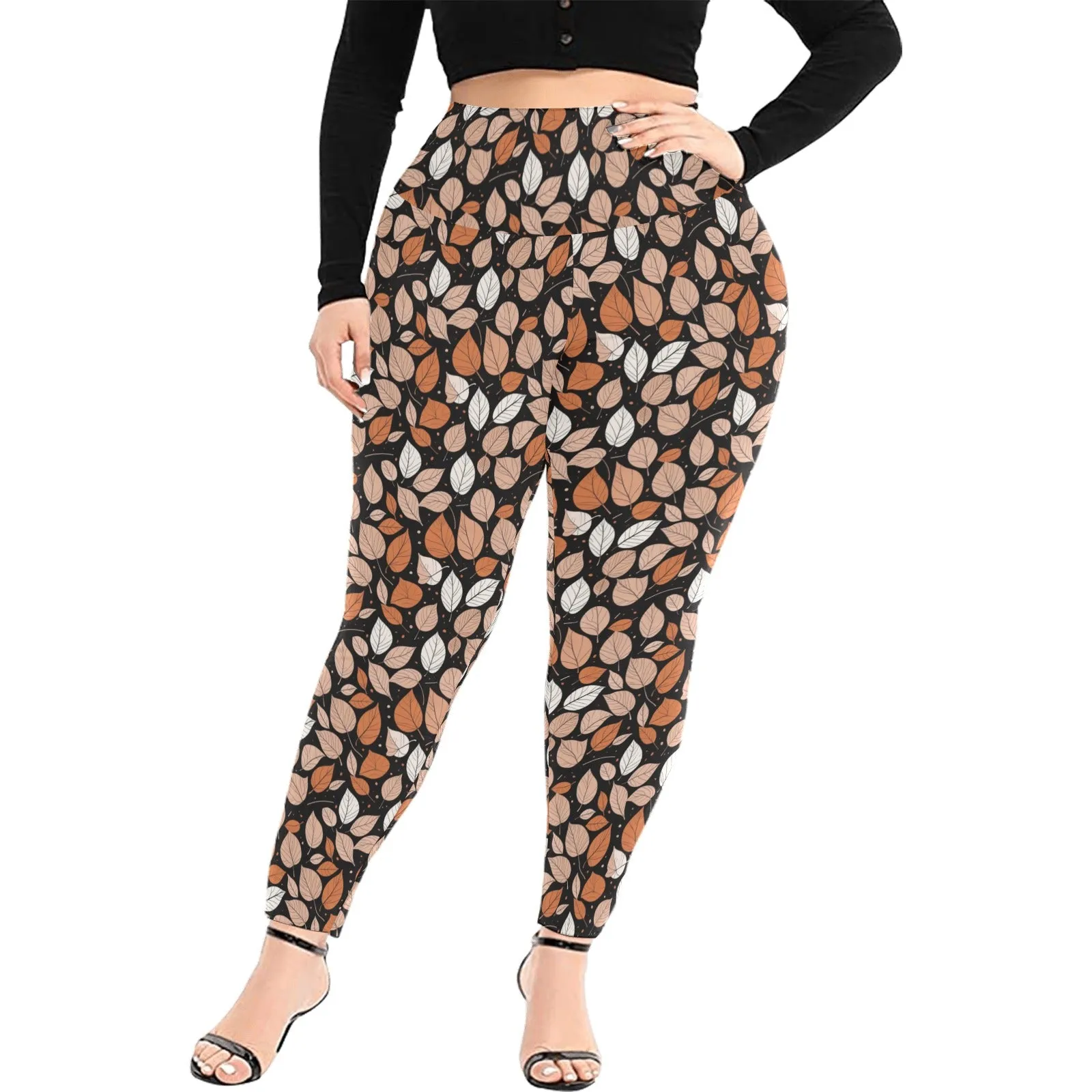 Dark Leaves Women's Plus Size High Waited Leggings Women's High Waist Leggings(Plus Size)(ModelL45)