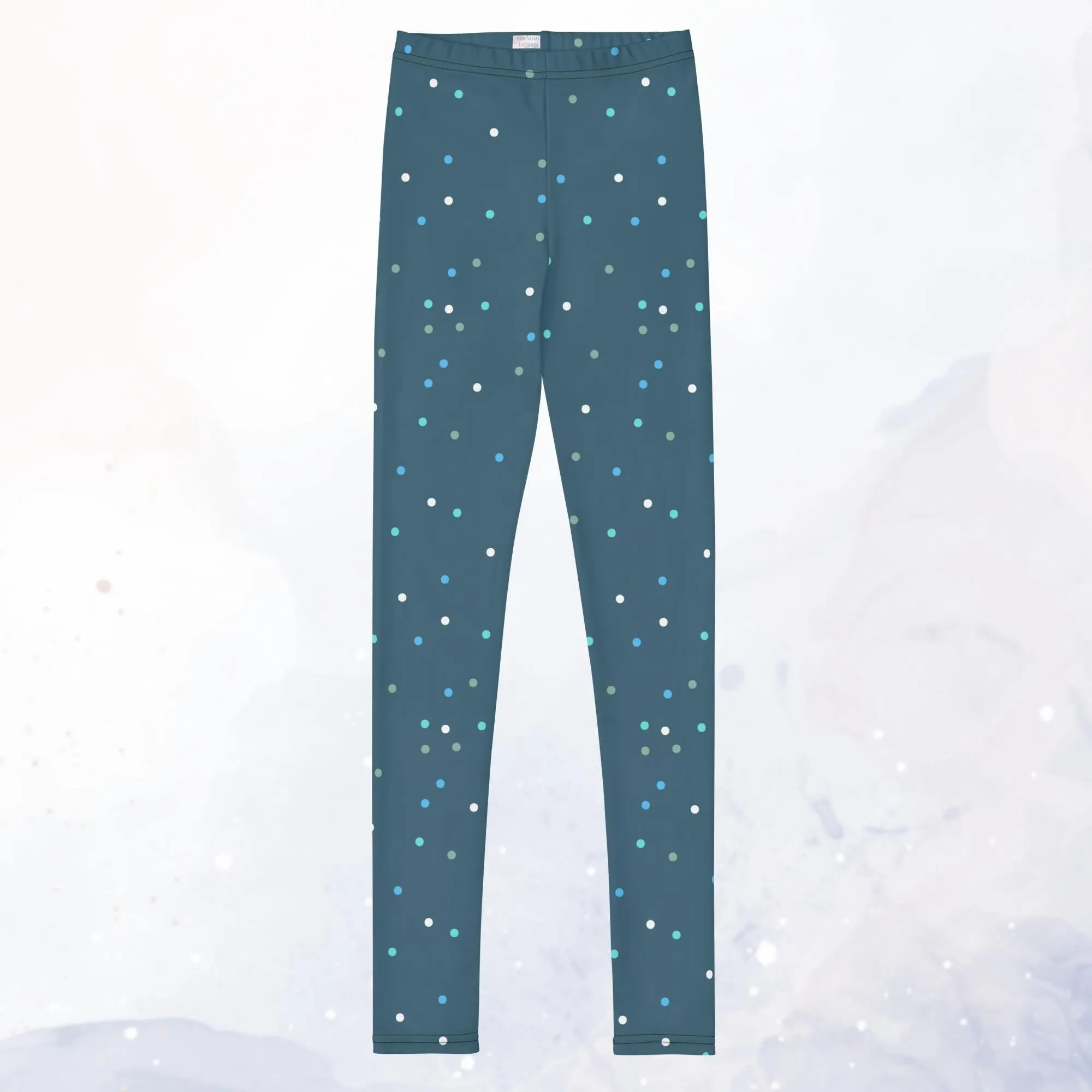 Dark Winter Blue and White Polka Dot Sports Teen Youth Leggings