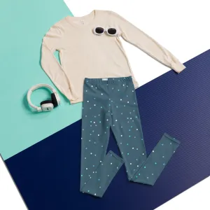 Dark Winter Blue and White Polka Dot Sports Teen Youth Leggings