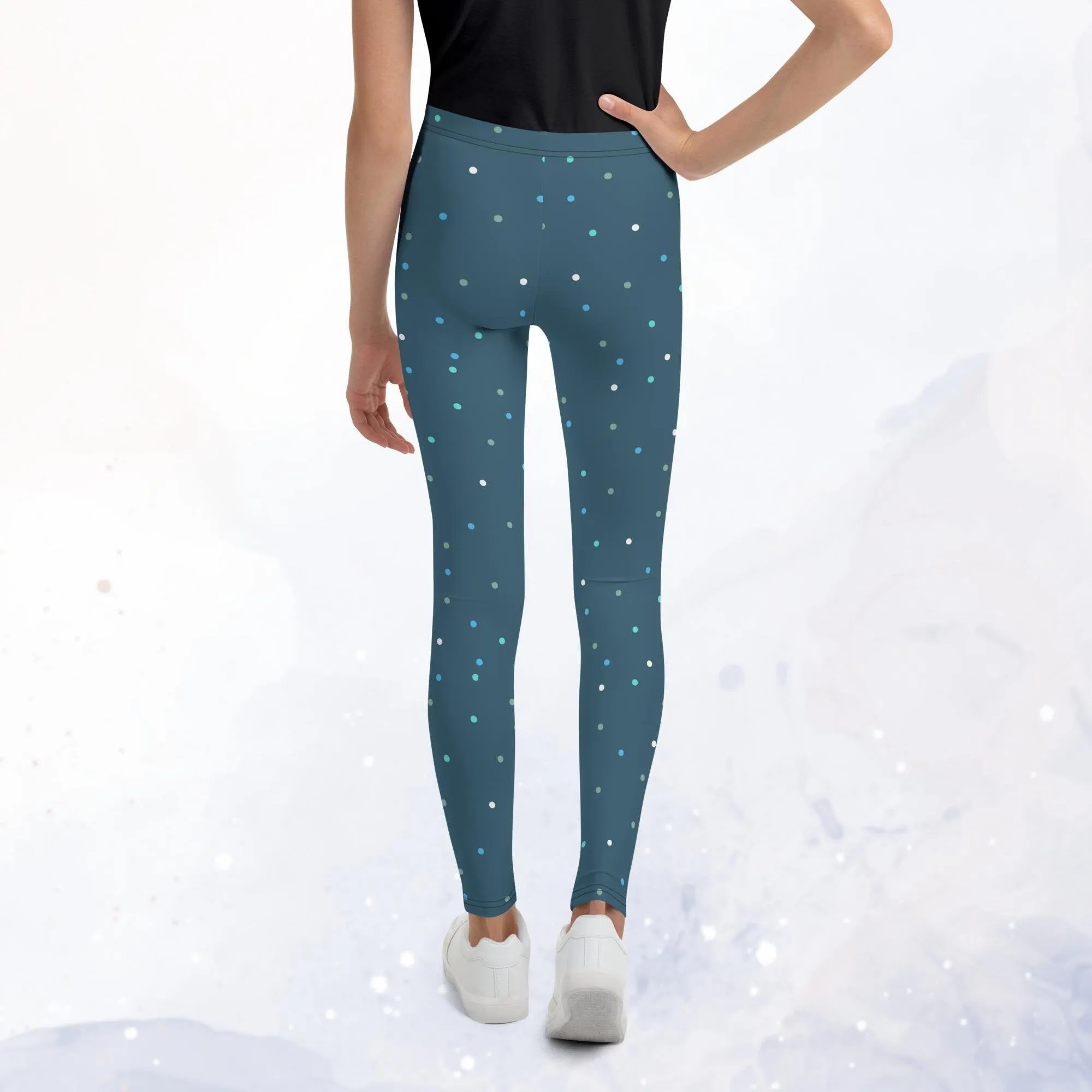 Dark Winter Blue and White Polka Dot Sports Teen Youth Leggings