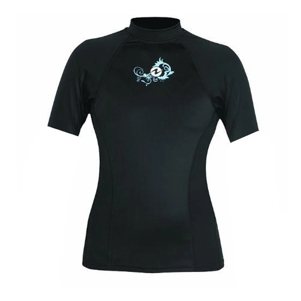 Deep See Women's Short Sleeve Spandex Rash Guard, Black, Large