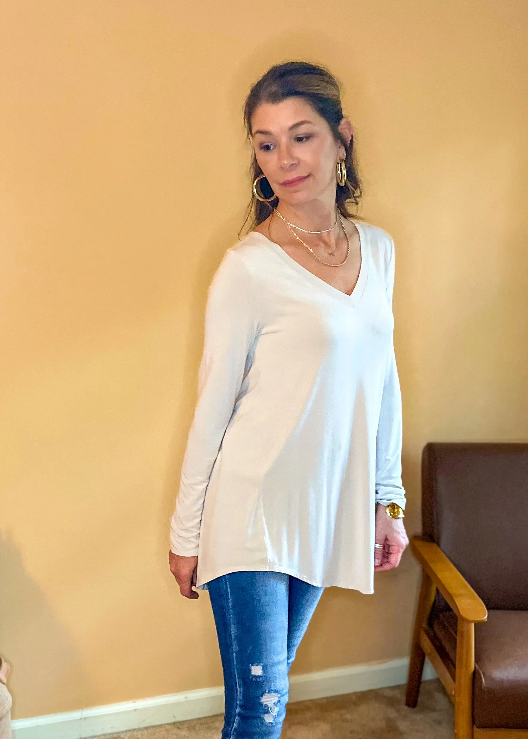 Effortlessly Chic V-Neck Top  - Bone