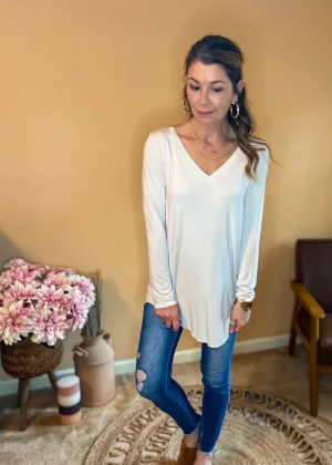 Effortlessly Chic V-Neck Top  - Bone