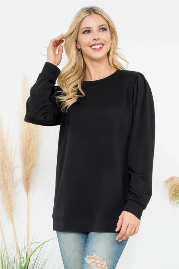 French Terry Pleated Sleeve Top