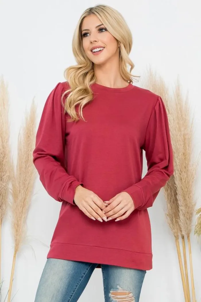 French Terry Pleated Sleeve Top