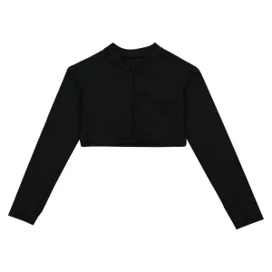 Girls Long Sleeve Crop Rash Guard | "Black"