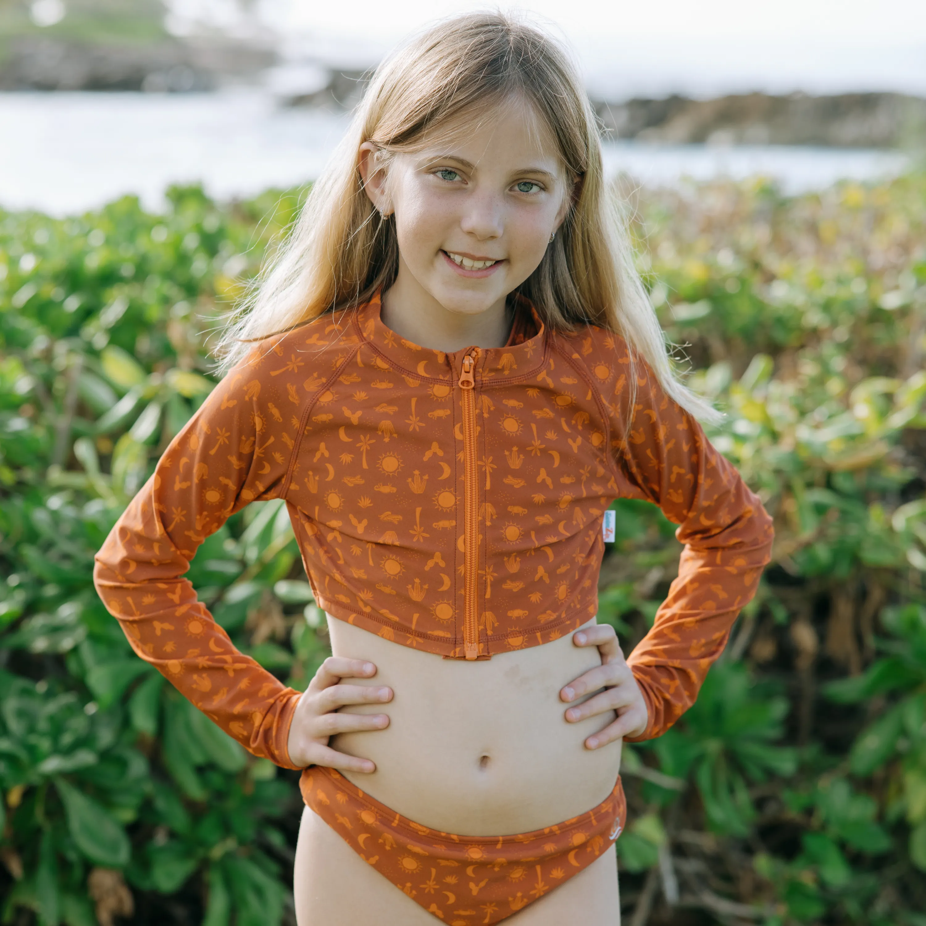 Girls Long Sleeve Crop Rash Guard | "Desert"