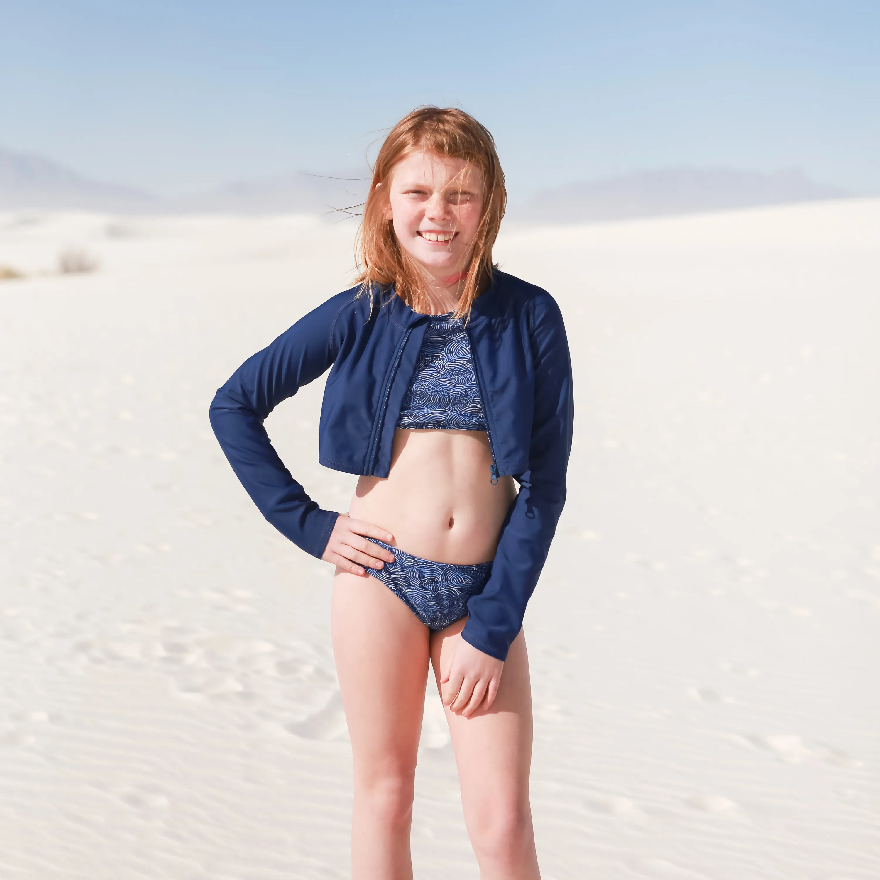 Girls Long Sleeve Crop Rash Guard | "Navy"