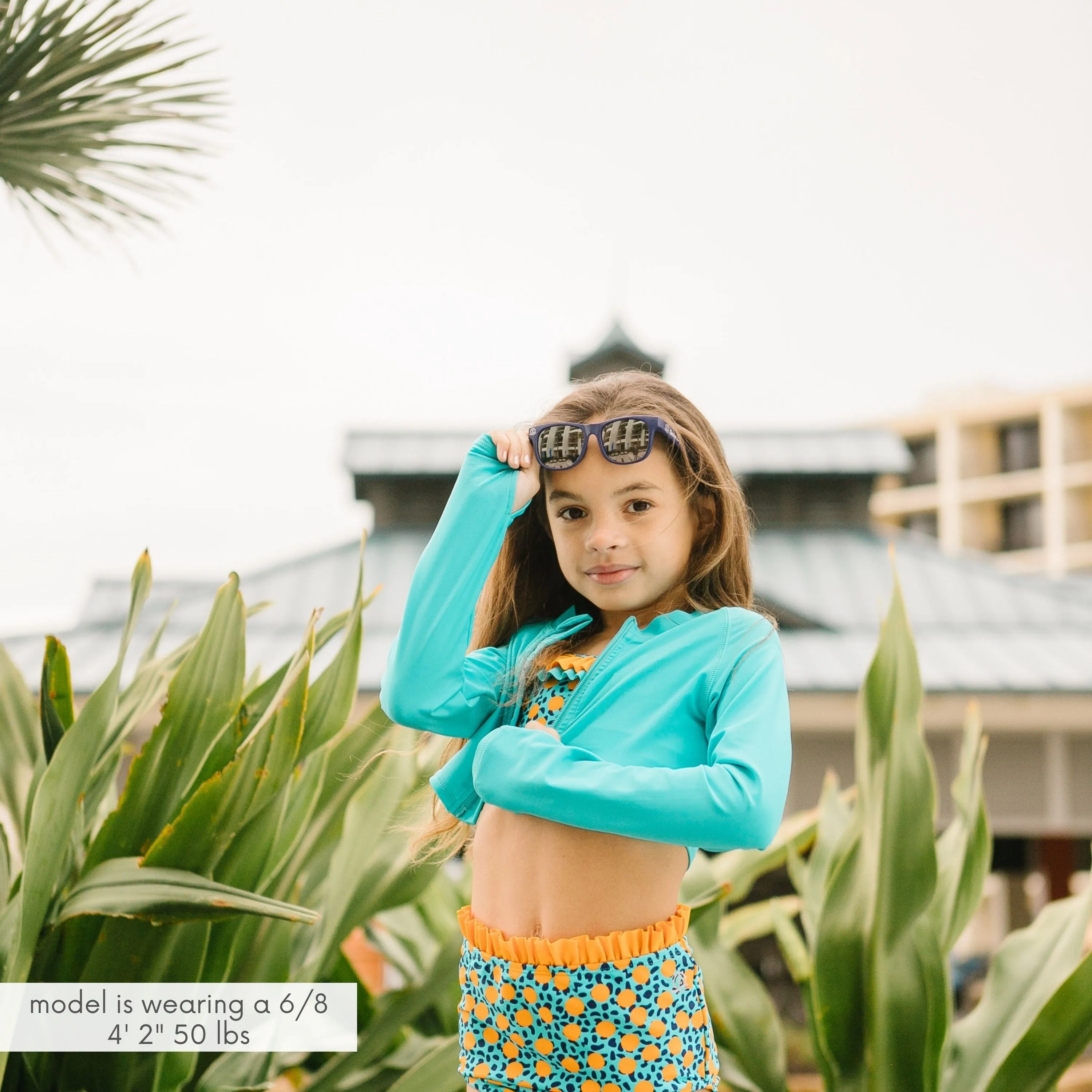 Girls Long Sleeve Crop Rash Guard | "Scuba Blue"