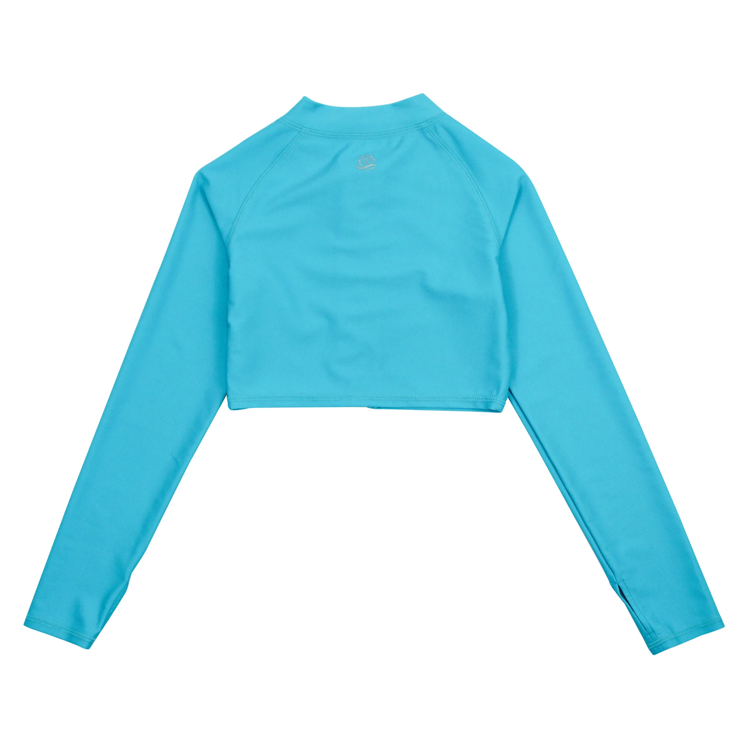 Girls Long Sleeve Crop Rash Guard | "Scuba Blue"