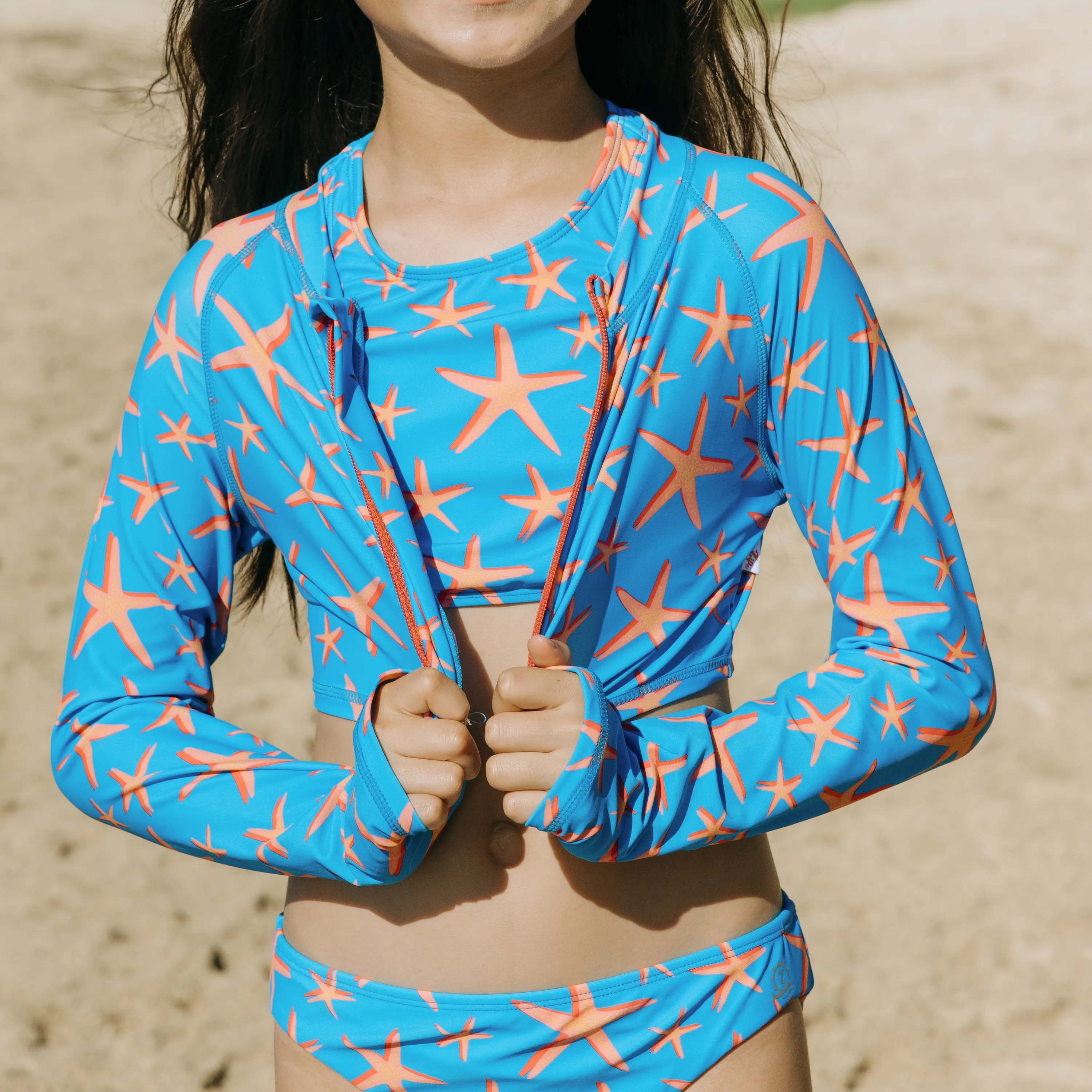 Girls Long Sleeve Crop Rash Guard | "Starfish"