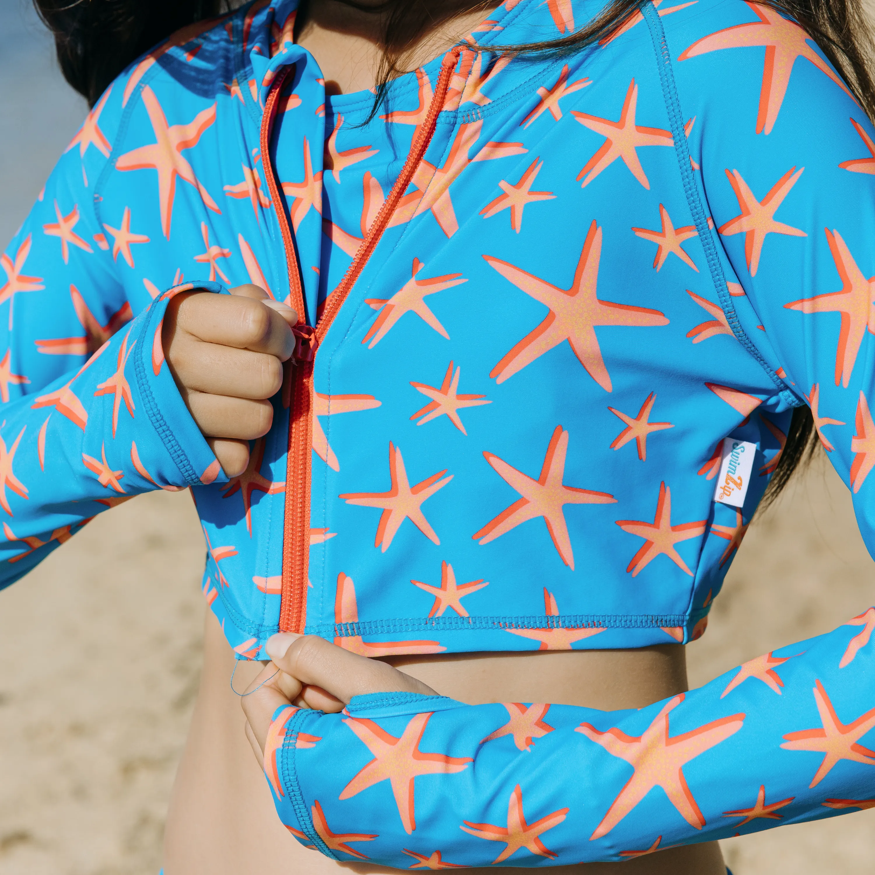 Girls Long Sleeve Crop Rash Guard | "Starfish"