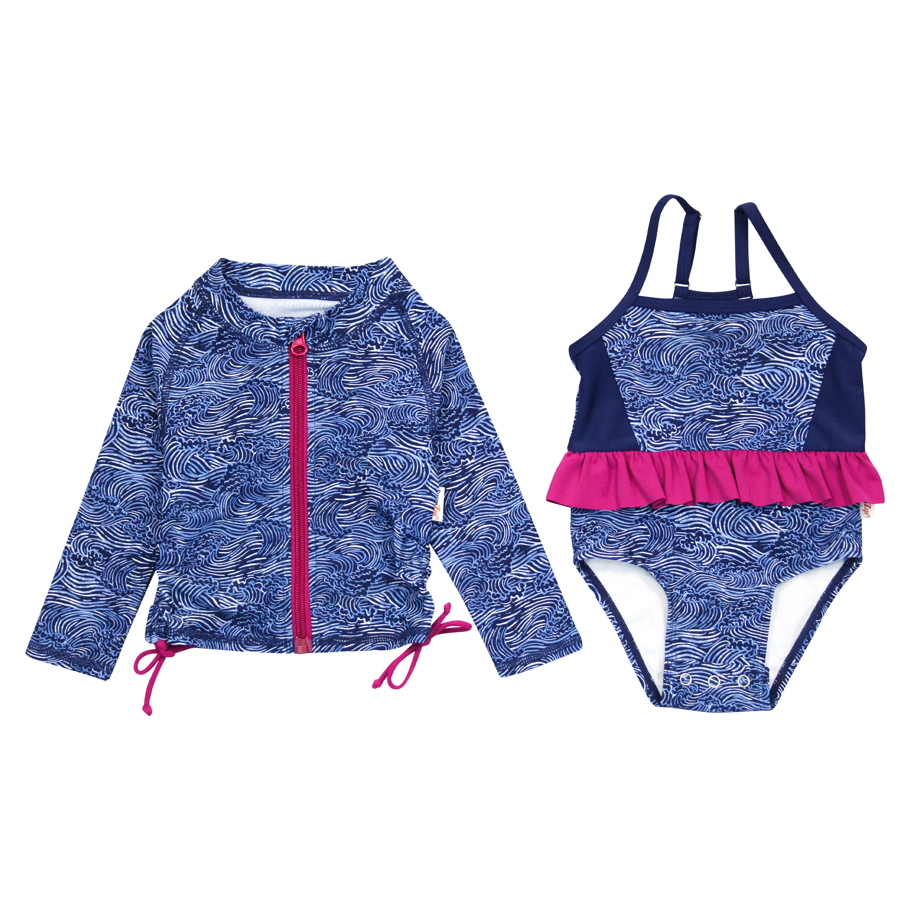 Girls One-Piece Swimsuit   Long Sleeve Rash Guard Set (2 Piece) | "Ocean Breeze"