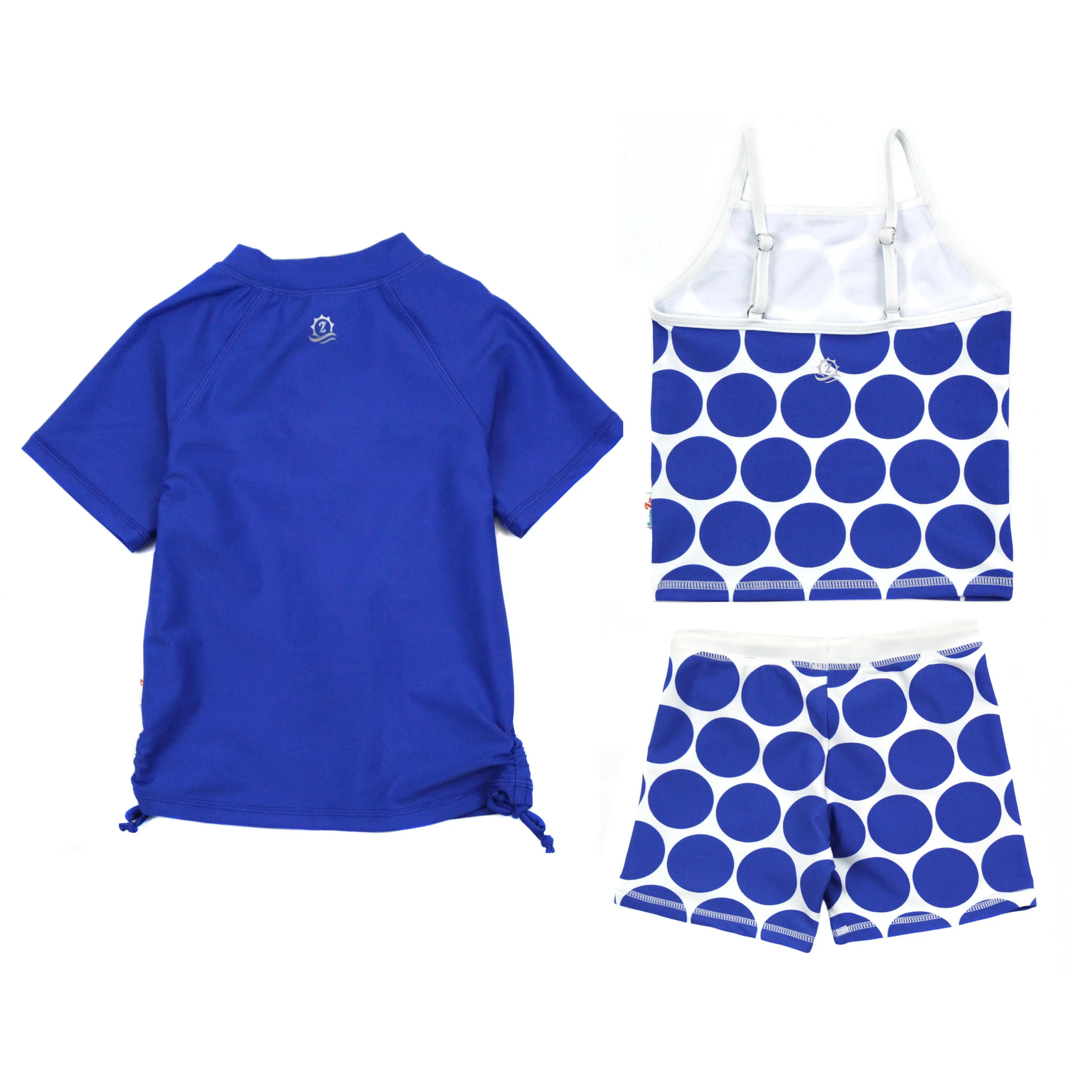 Girls Short Sleeve Rash Guard   Tankini Shorts Set (3 Piece) - "Oversized Dot"