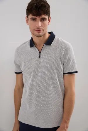 Jacquard Zipped Polo With Collar Detail