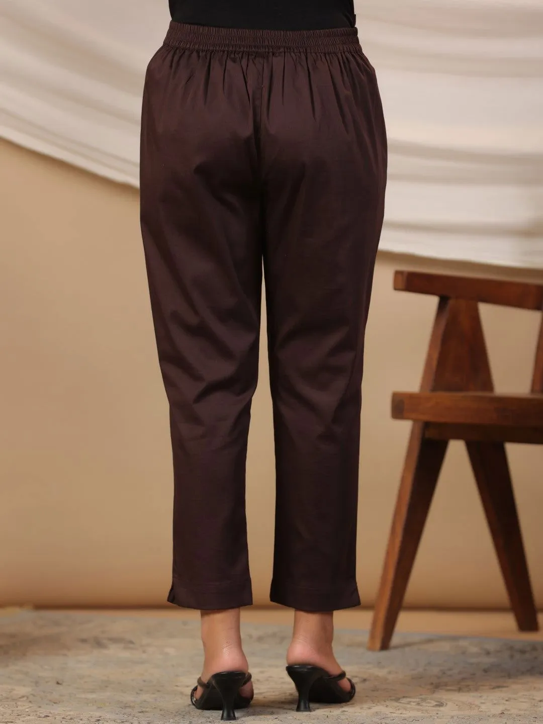 Juniper Brown Solid Lycra Women Drawstring Pants With Single Side Pocket