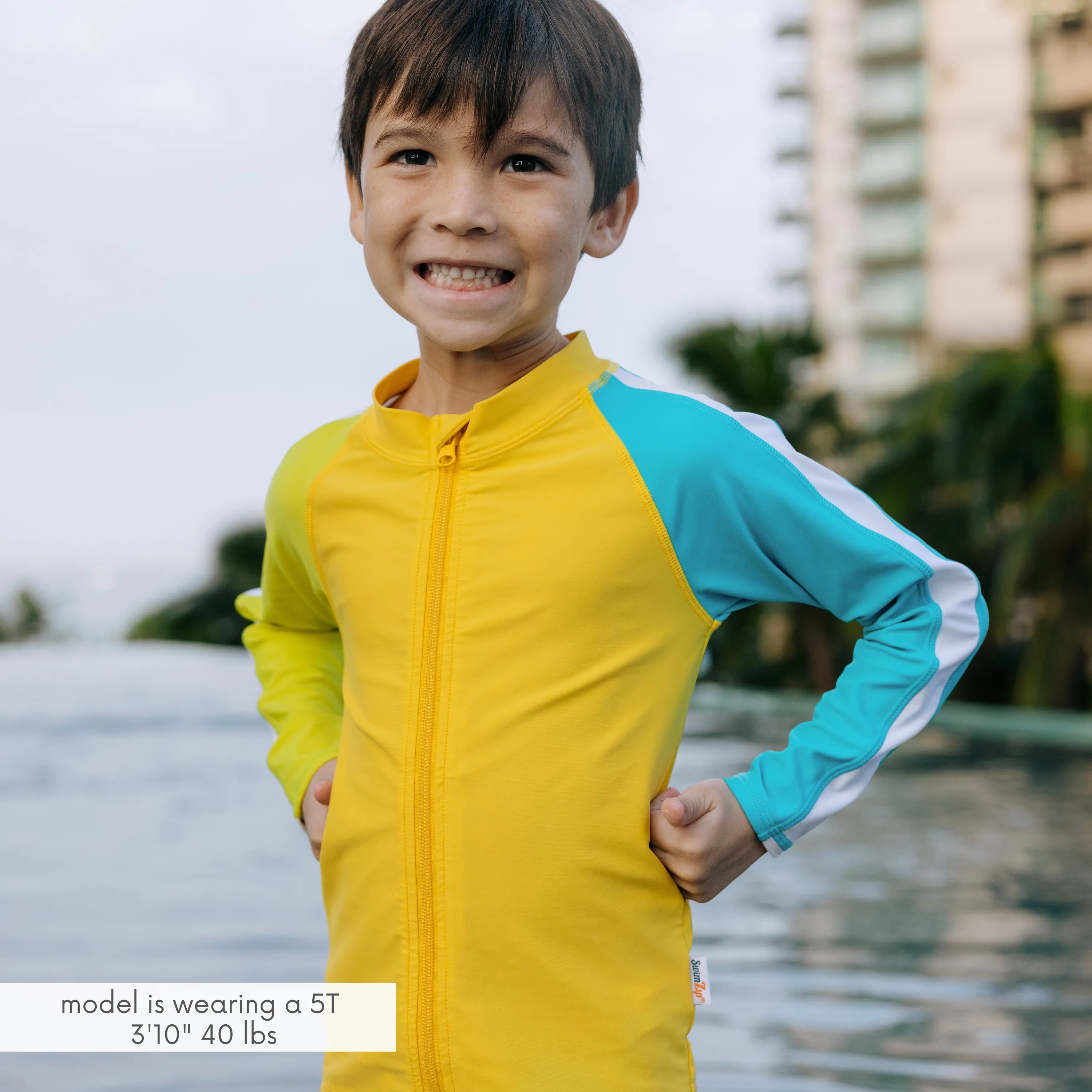 Kids UPF 50  Long Sleeve Zipper Rash Guard Swim Shirt | "Color Pop"