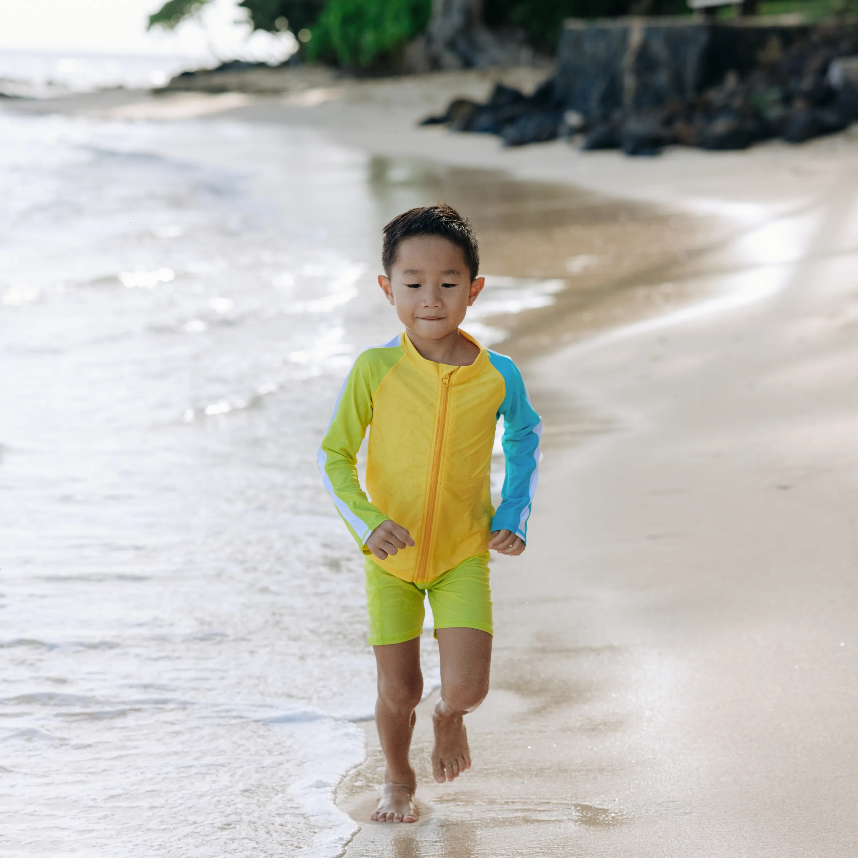 Kids UPF 50  Long Sleeve Zipper Rash Guard Swim Shirt | "Color Pop"