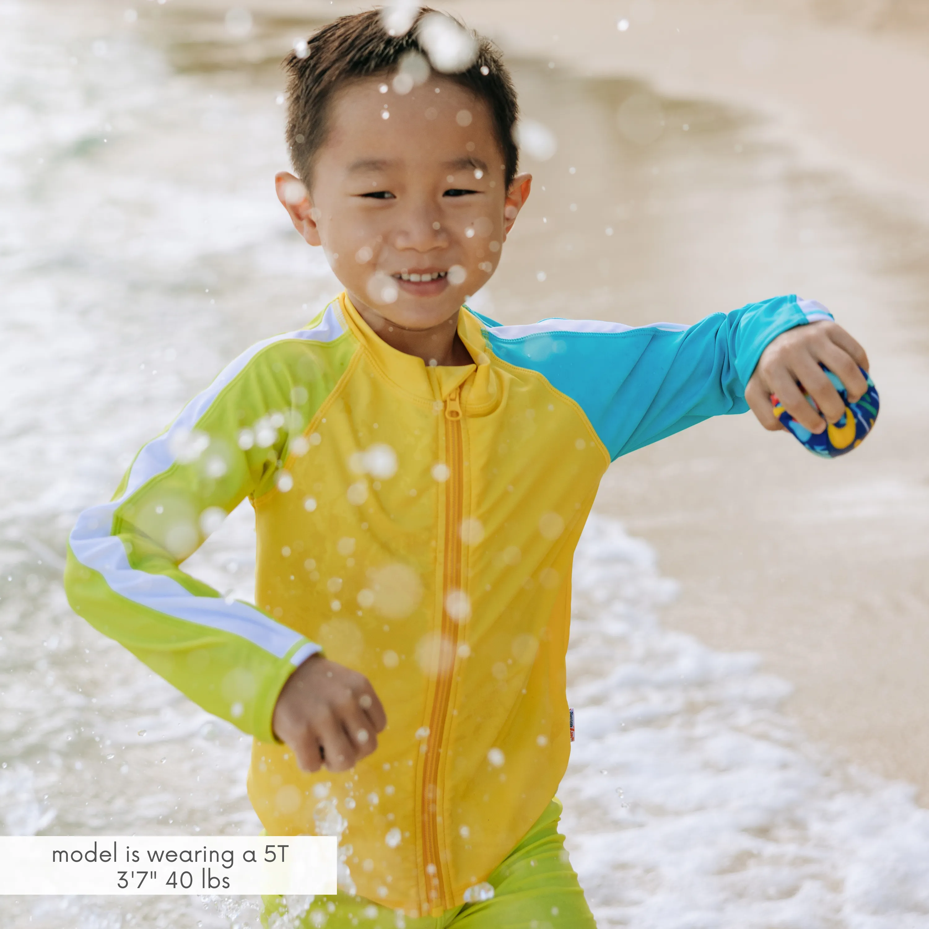 Kids UPF 50  Long Sleeve Zipper Rash Guard Swim Shirt | "Color Pop"