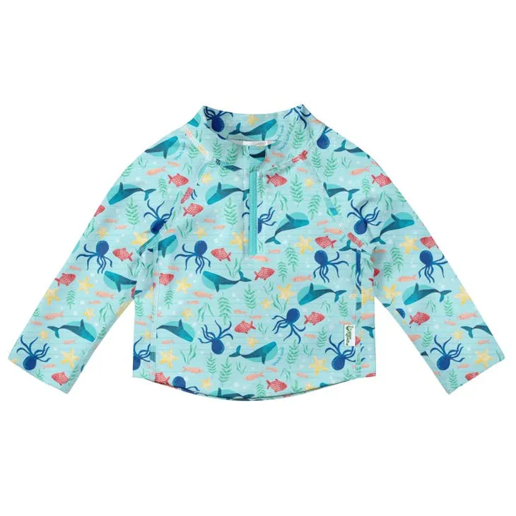 Long Sleeve Zip Rashguard Shirt - Aqua Sea Celebration