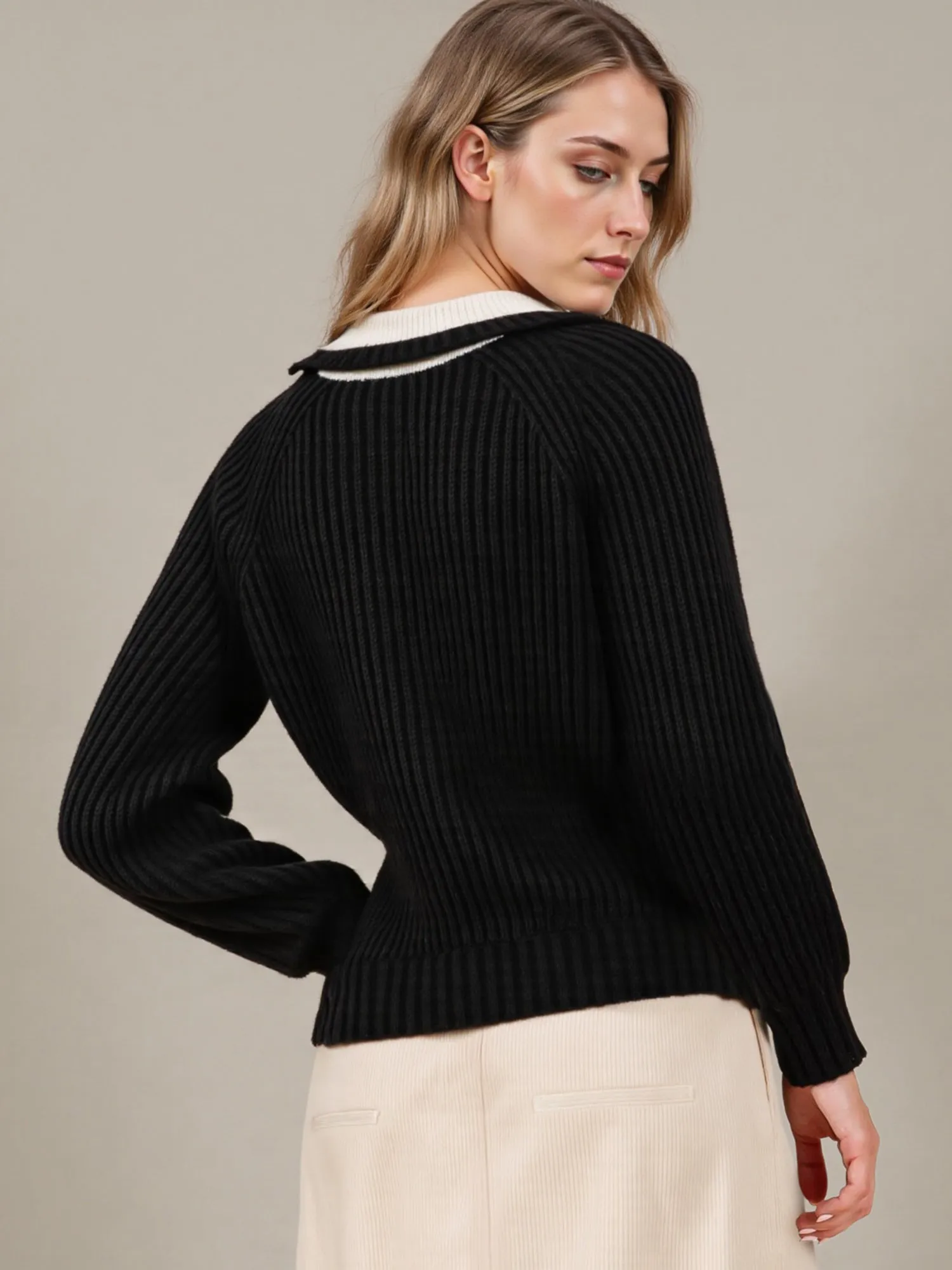 Long Sleeves Collared Pullover Sweater