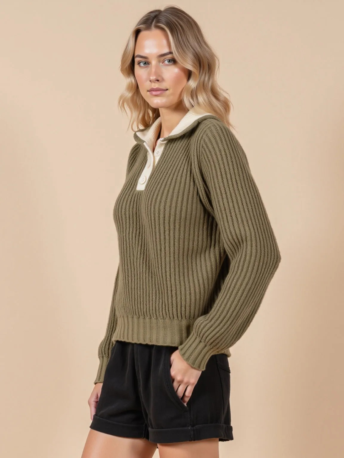 Long Sleeves Collared Pullover Sweater